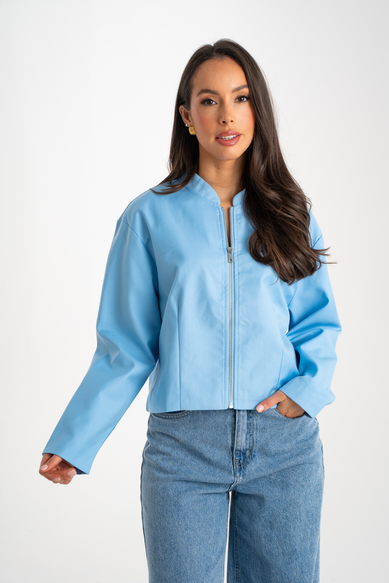 Daisy Zip Jacket In Sky Blue