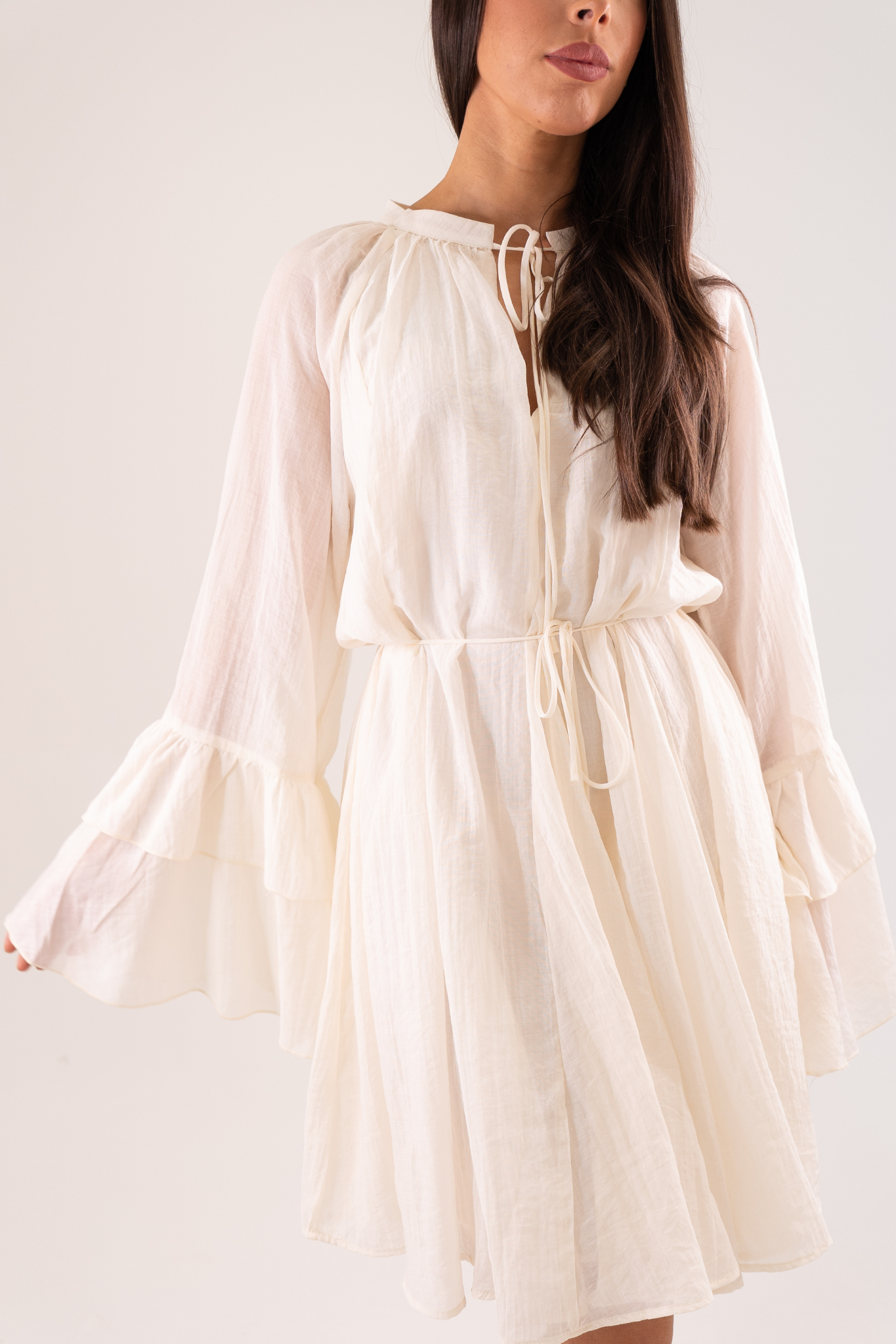 Elsa Ruffle Sleeve Dress In Neutral