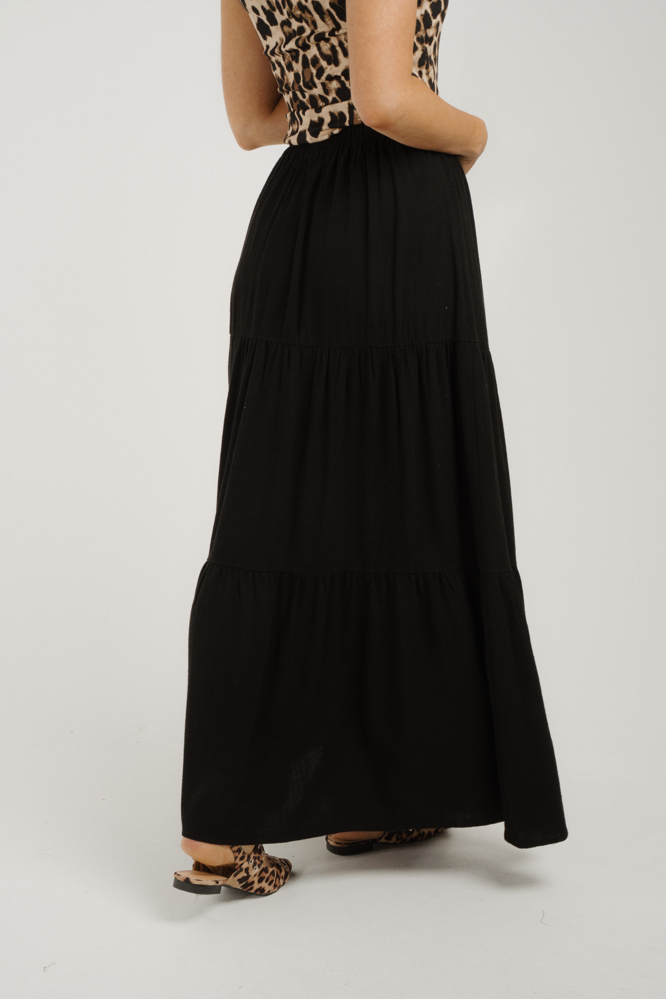 Erica Tiered Maxi Skirt In Black