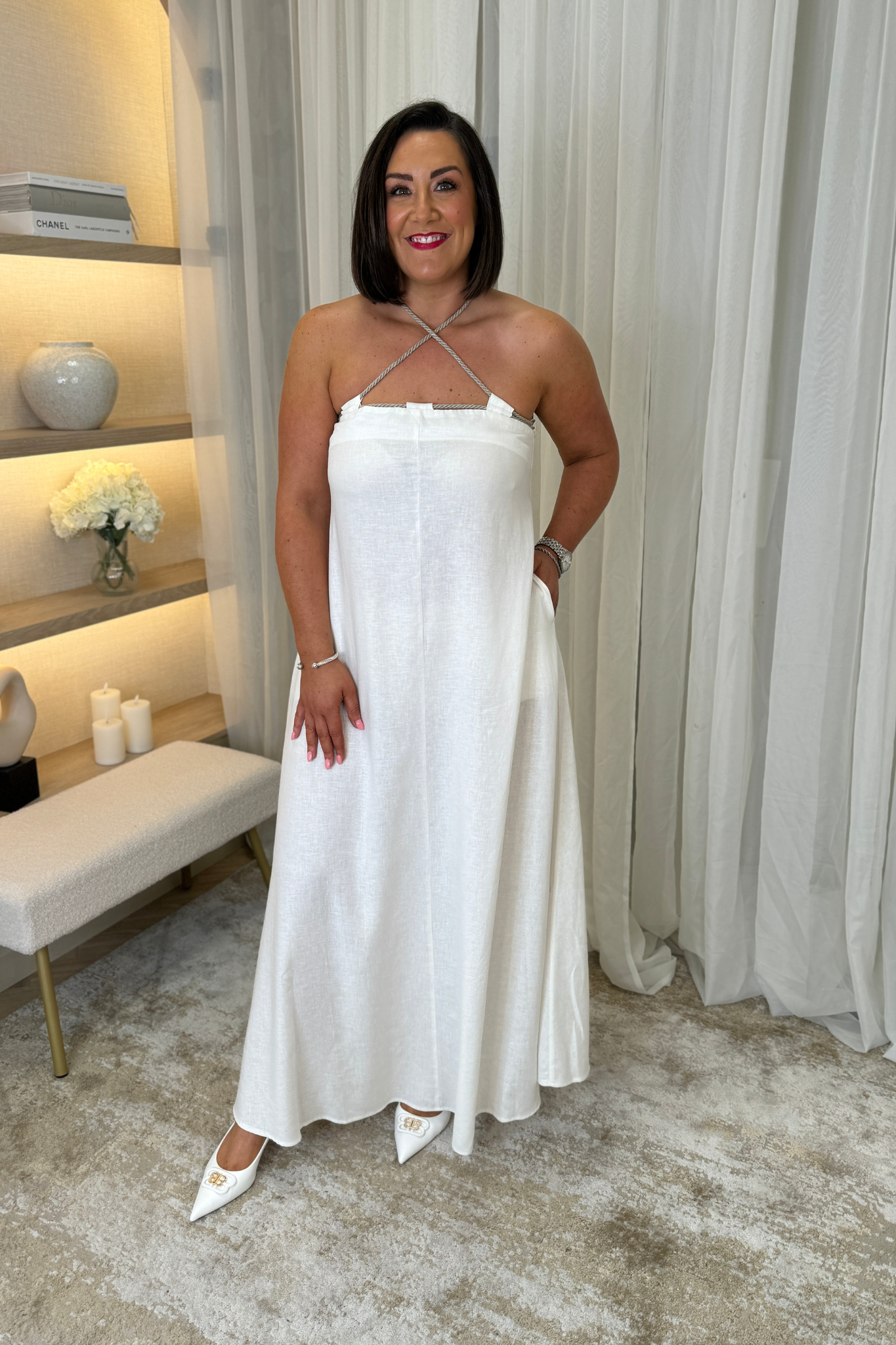 Alana Drawstring Maxi Dress In Neutral