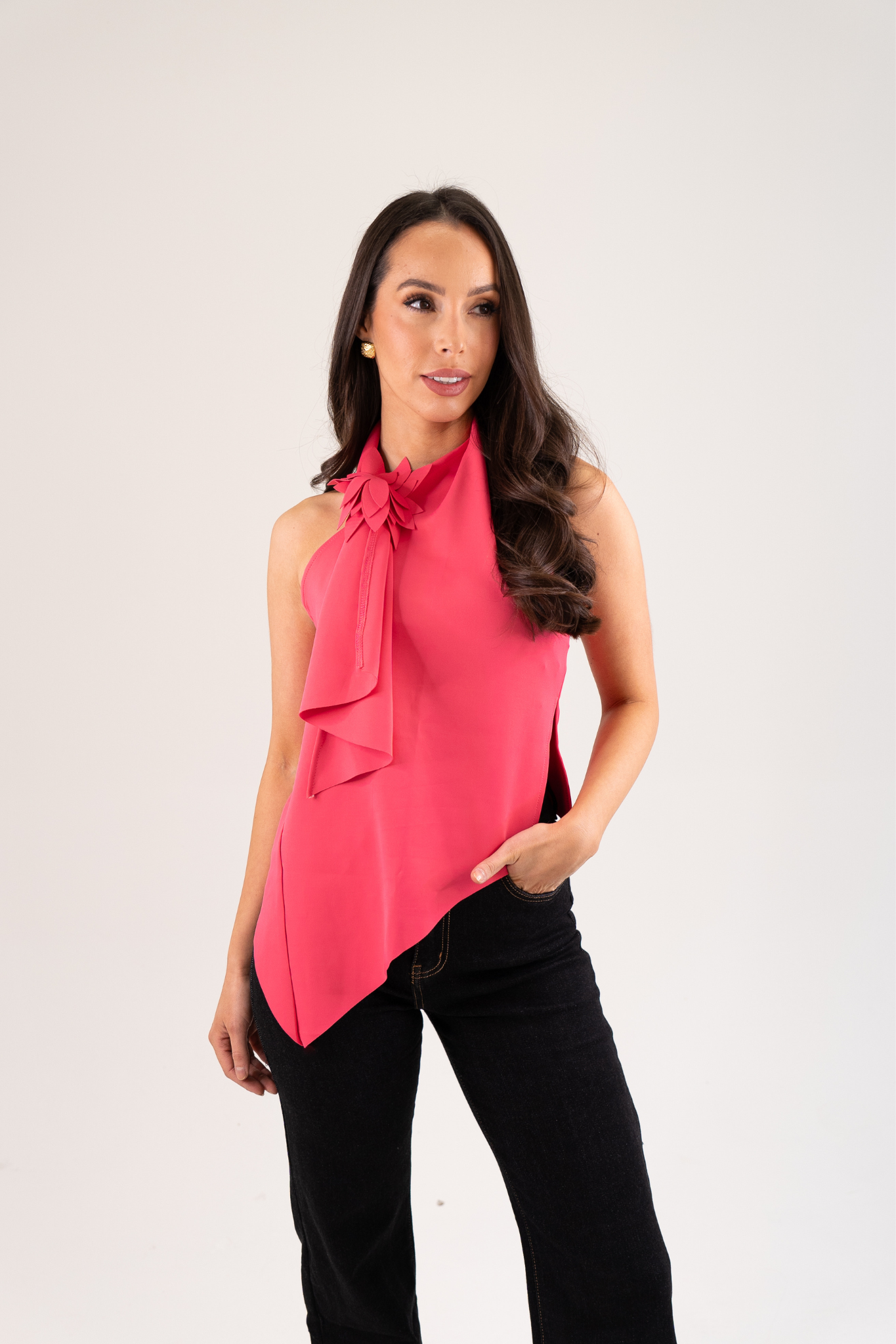 Holly Drape Neck Top In Pink