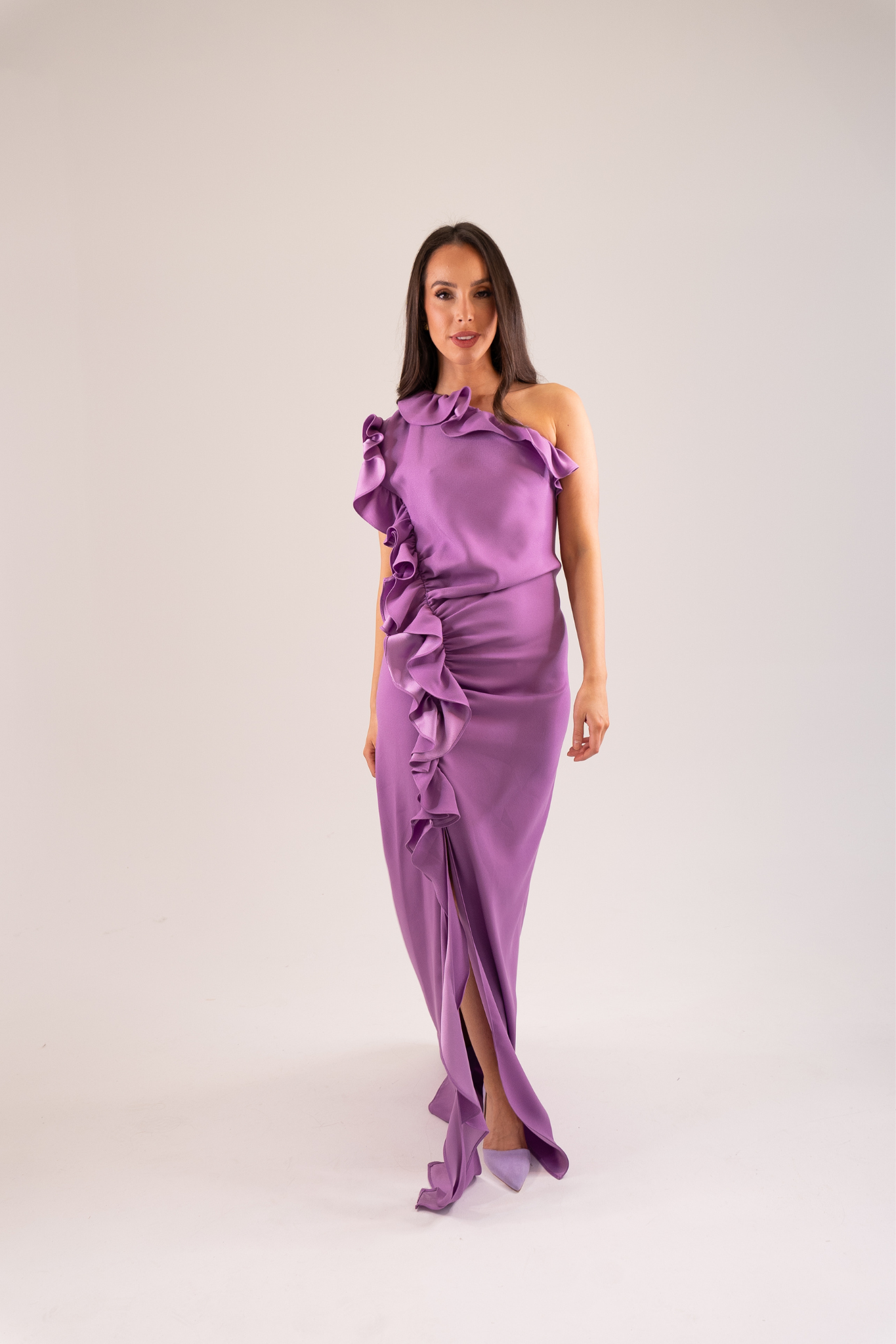 Kayla One Shoulder Ruffle Dress In Lavender