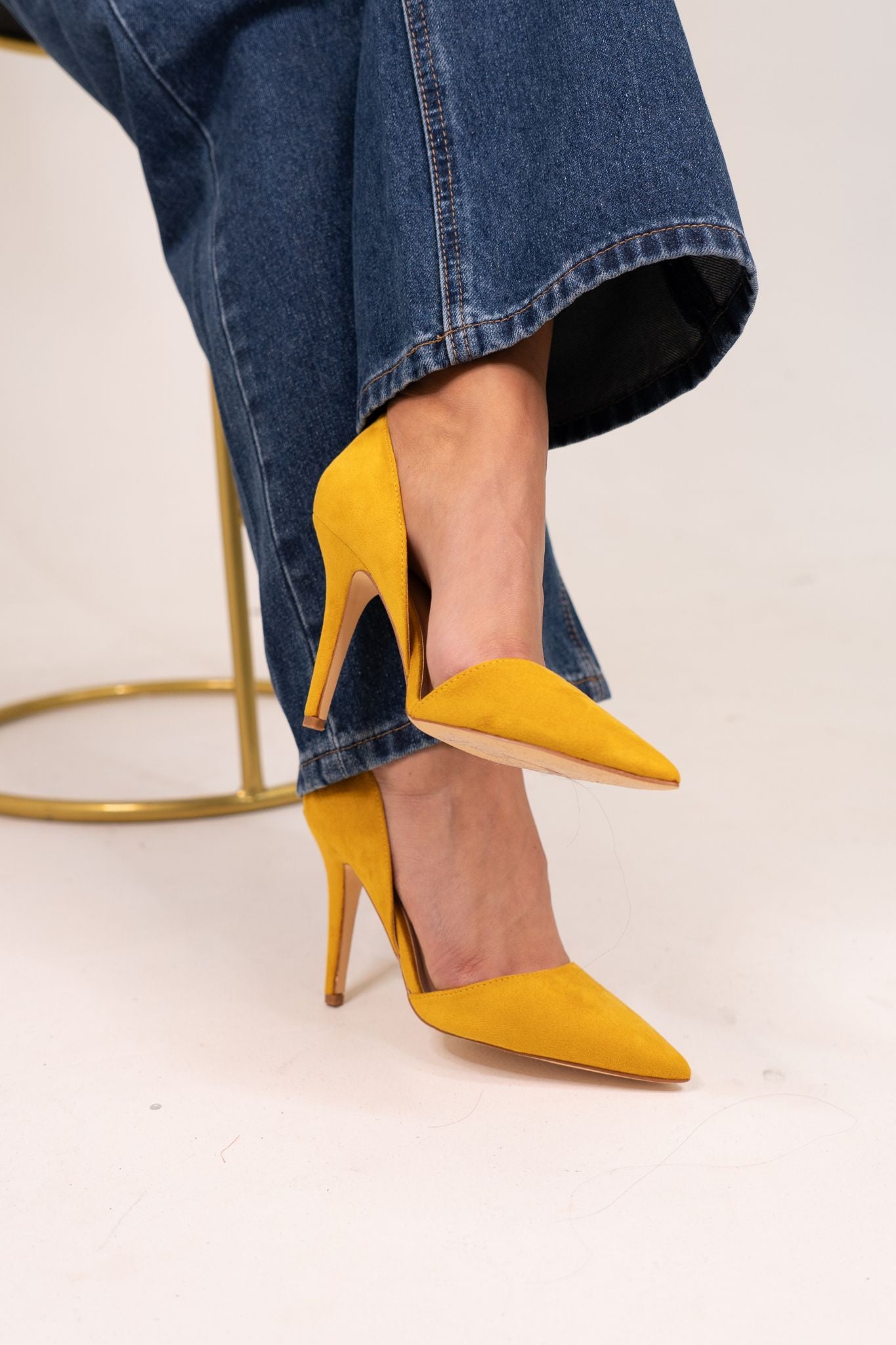 Lauren Faux Suede Cut Out Heel In Yellow