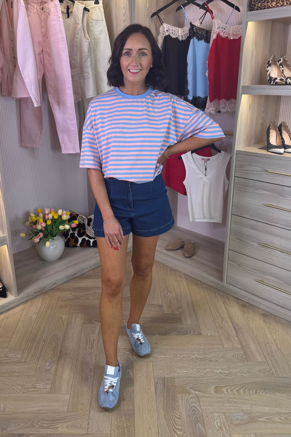 Kendra Stripe T-Shirt In Pink & Blue