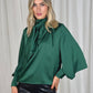 Pia Tie Neck Satin Blouse In Emerald Green
