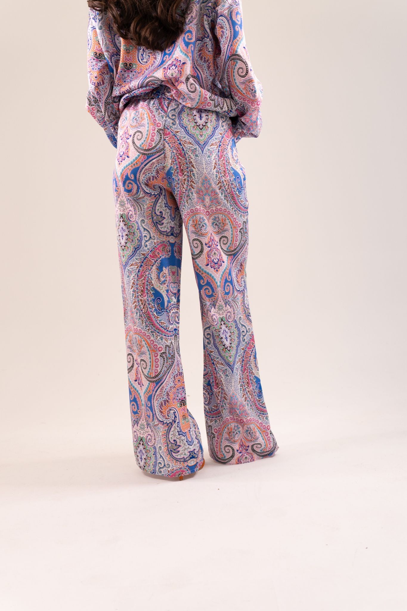 Becca Printed Wide Leg Trousers In Blue Mix
