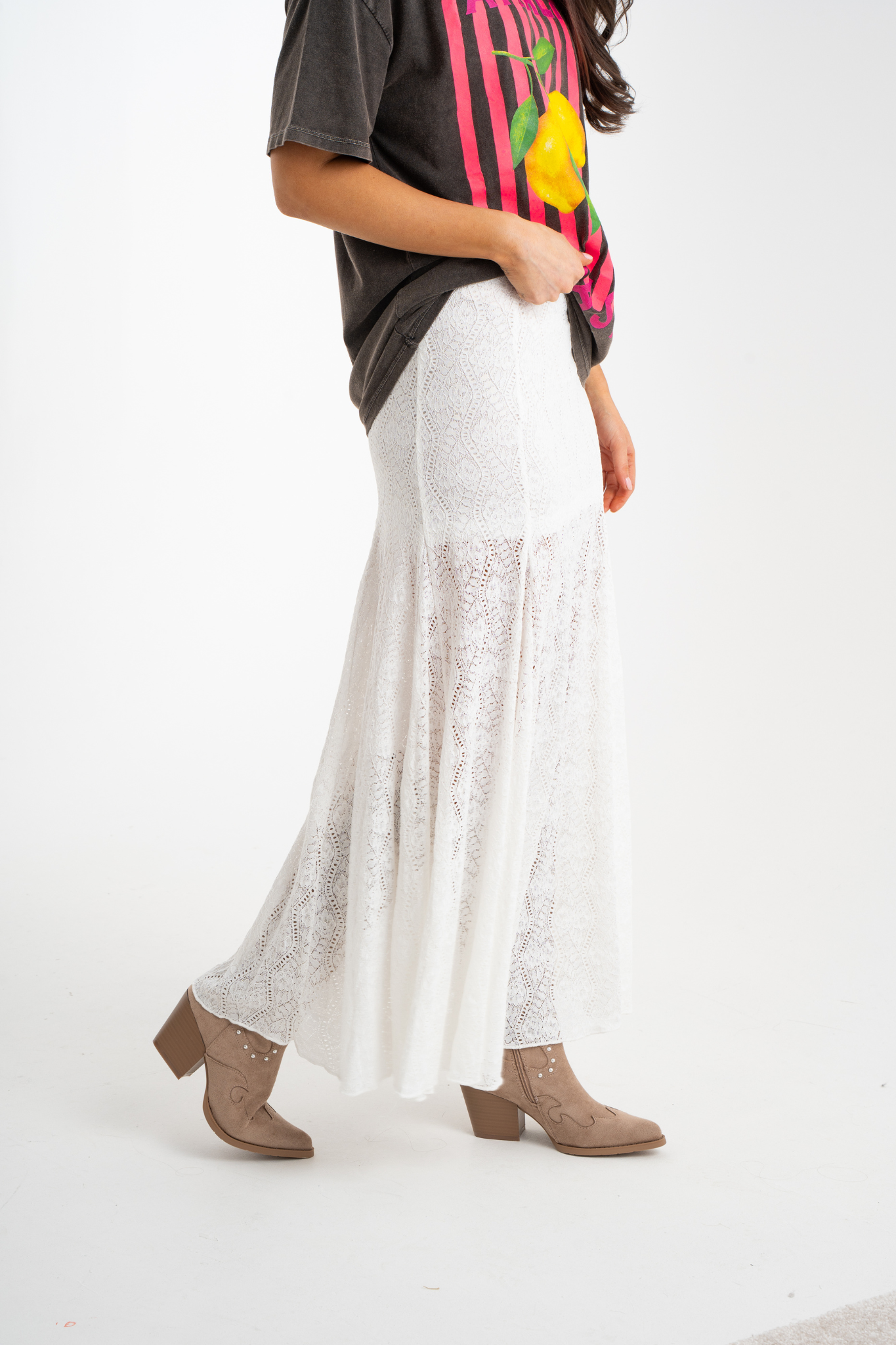 Millie Embroidered Maxi Skirt In White