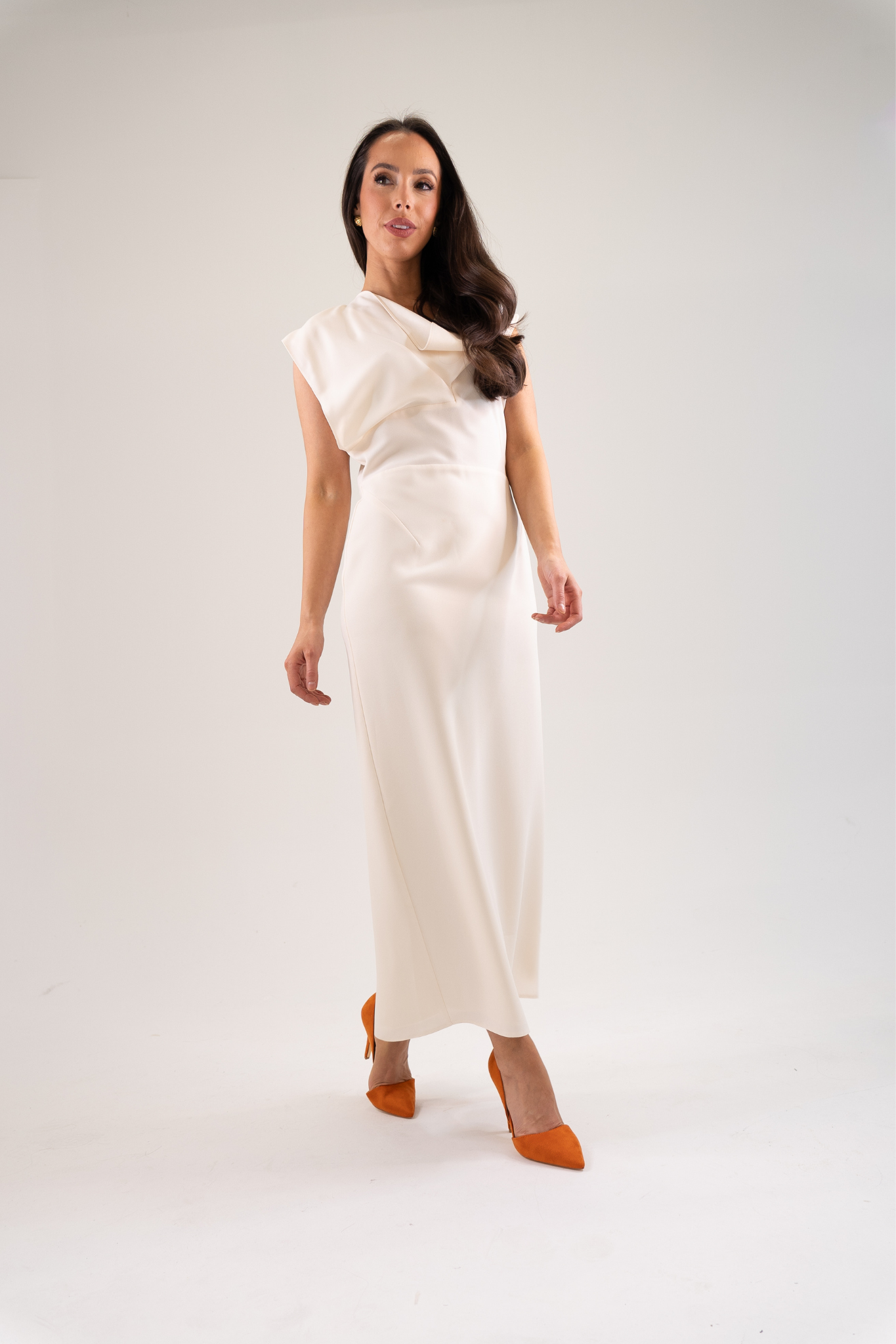 Kayla Layered Cowl Dress In Cream