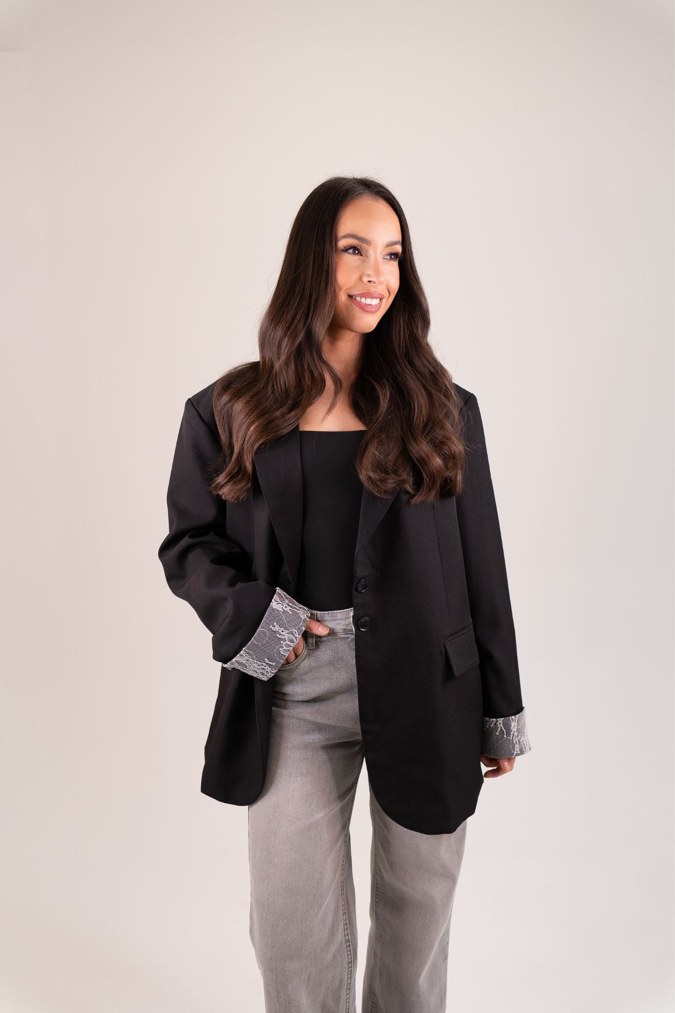 Willow Lace Cuff Blazer In Black