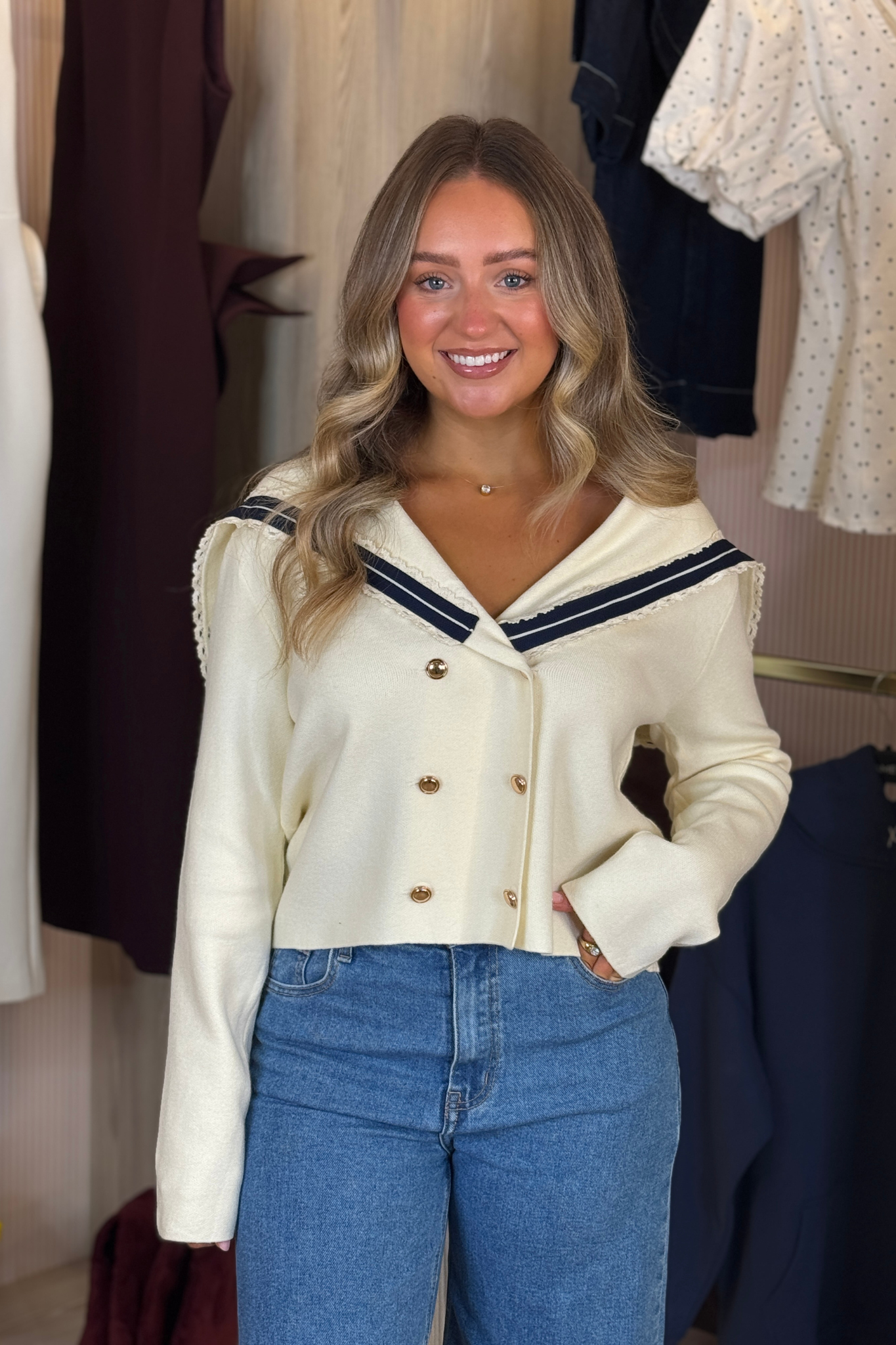 Holly Statement Collar Jacket In Cream