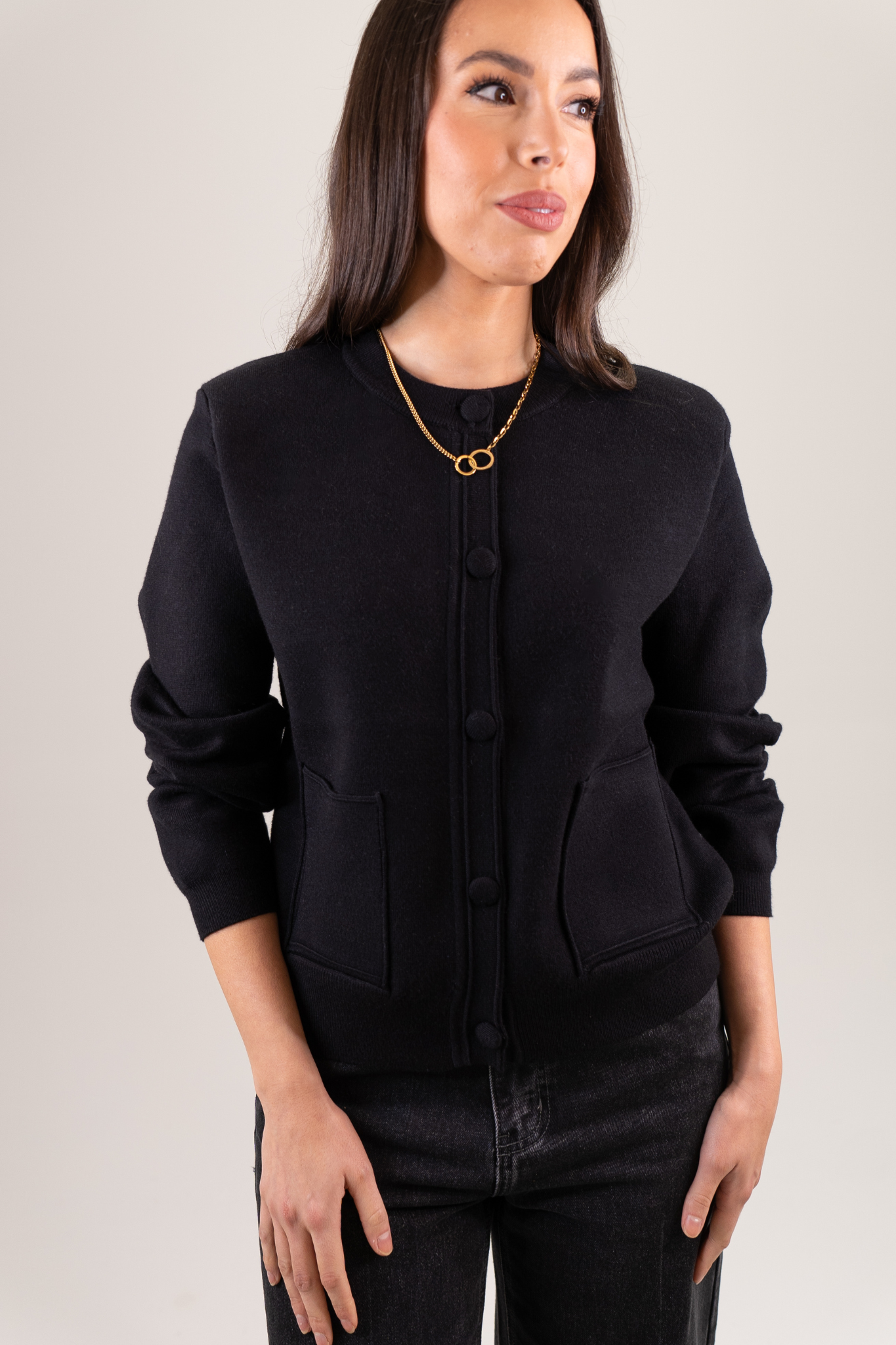 Taylor Round Neck Cardigan In Black