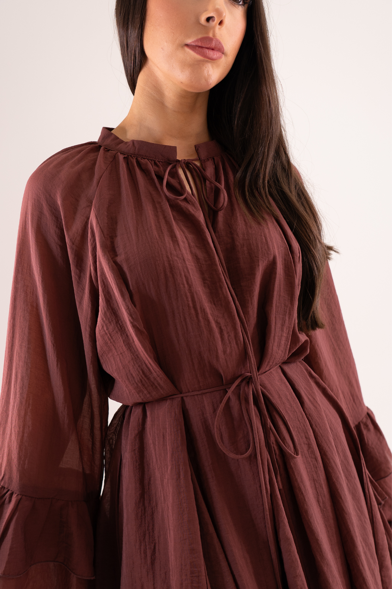 Elsa Ruffle Sleeve Dress In Rust