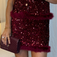Polly Faux Fur Trim Sequin Skirt In Wine