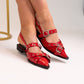 Sadie Pointed Buckle Flats In Red
