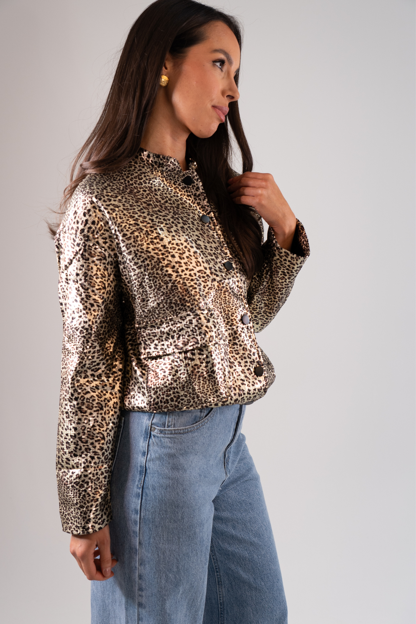 Ella Leopard Print Bomber Jacket In Gold