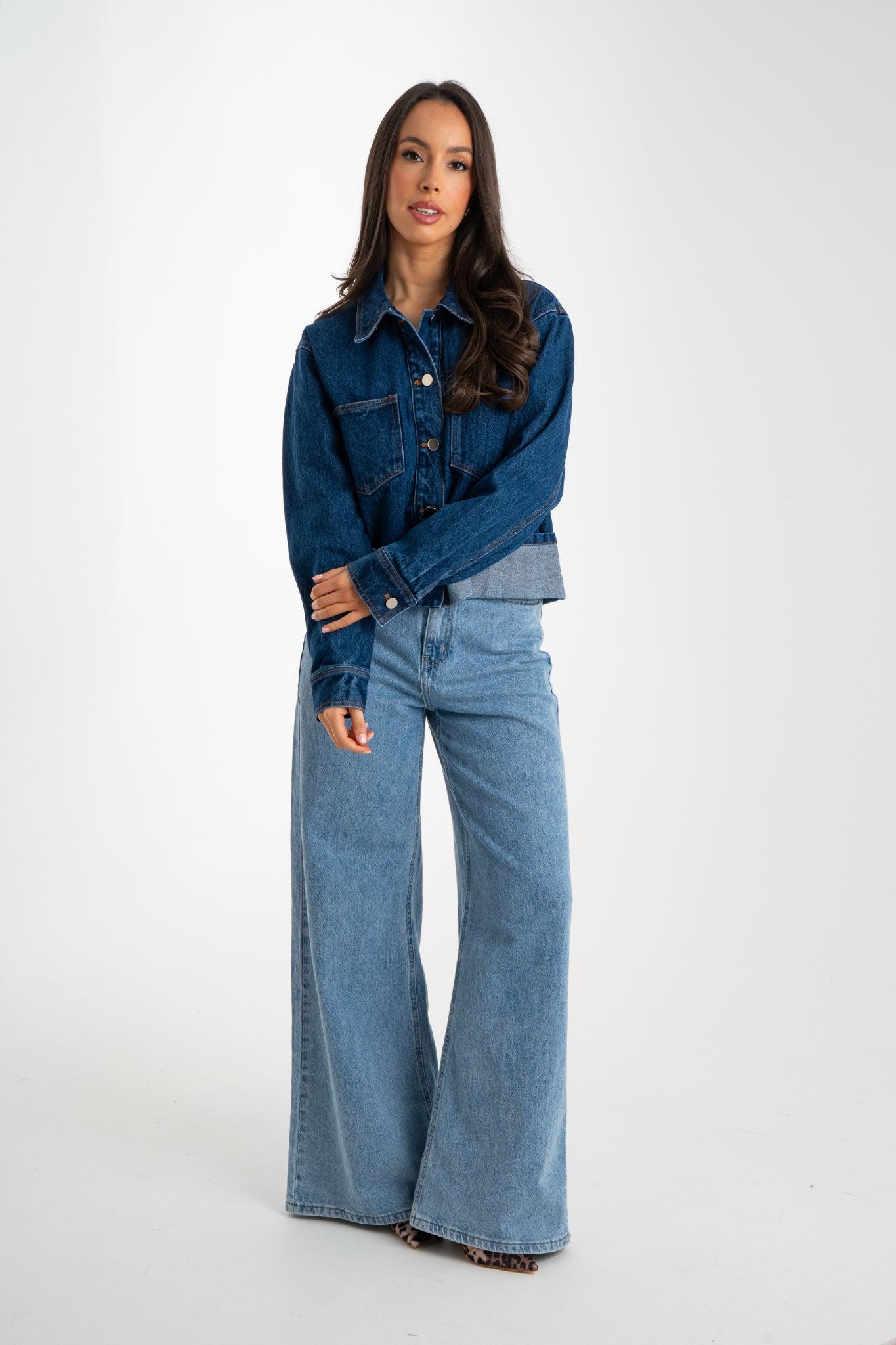 Daisy Turn Up Denim Jacket In Dark Wash
