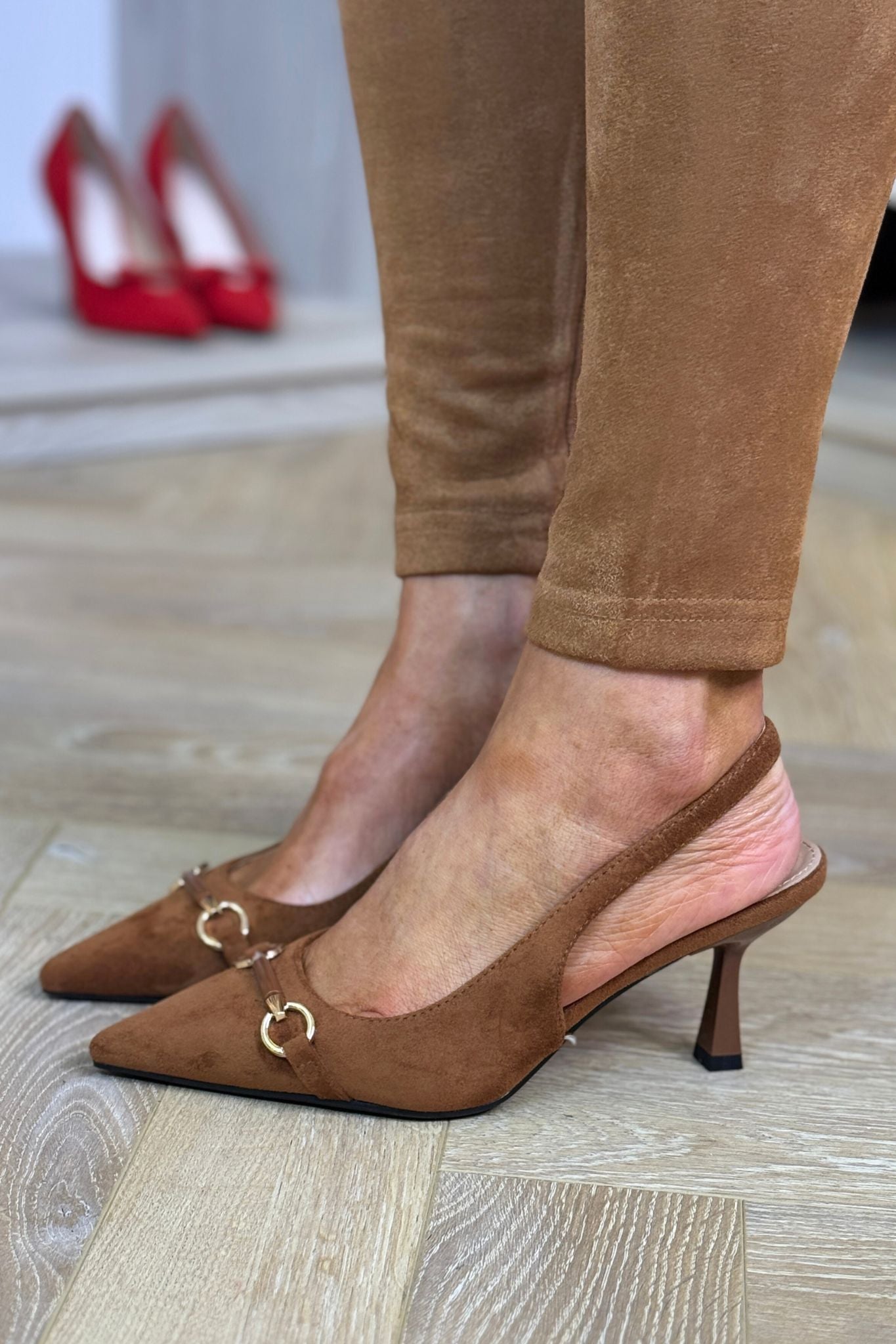 Sadie Faux Suede Slingback Heel In Camel