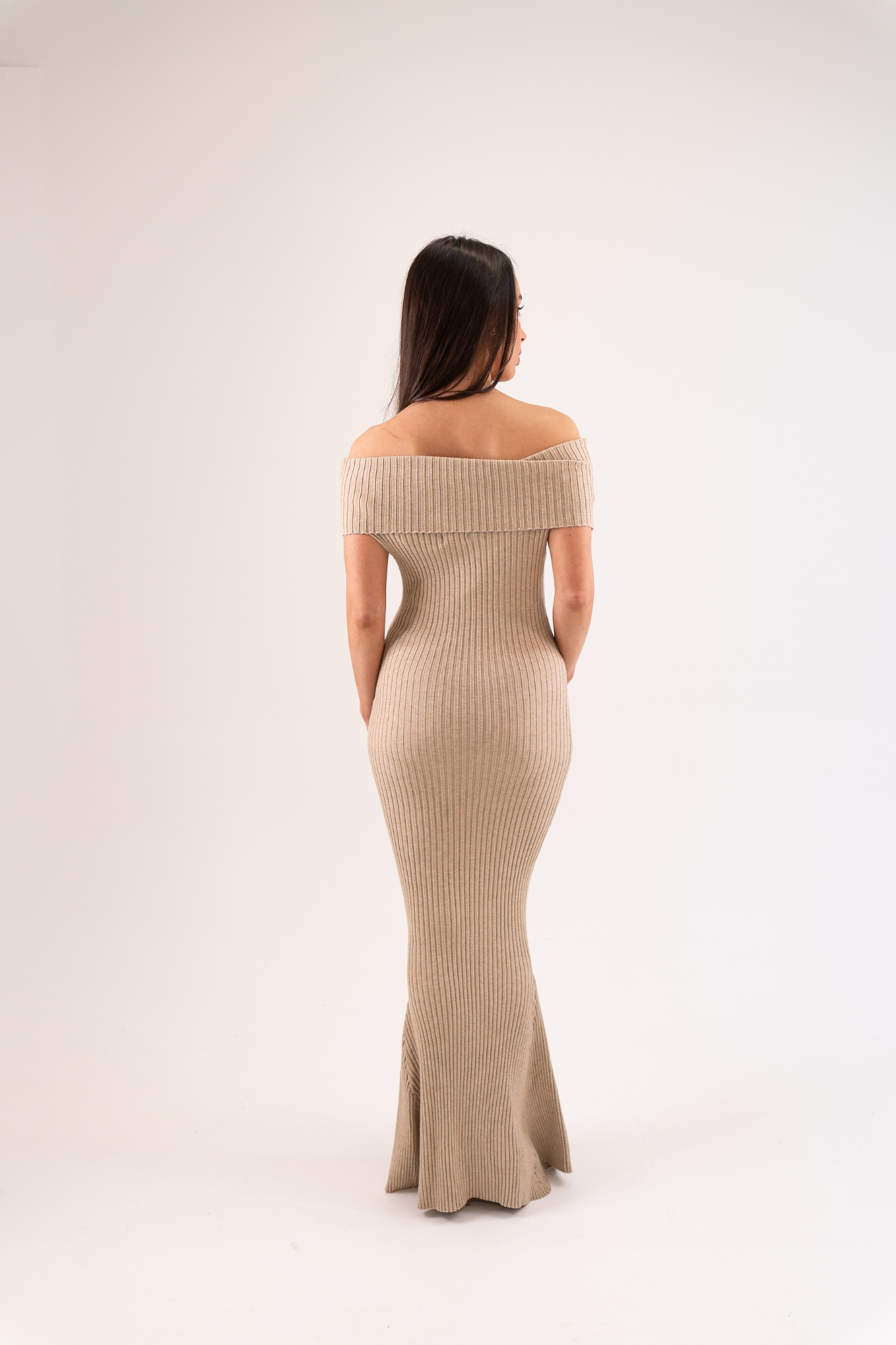 Caitlyn Bardot Knit Dress In Neutral