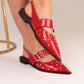 Sadie Pointed Toe Studded Flats In Red