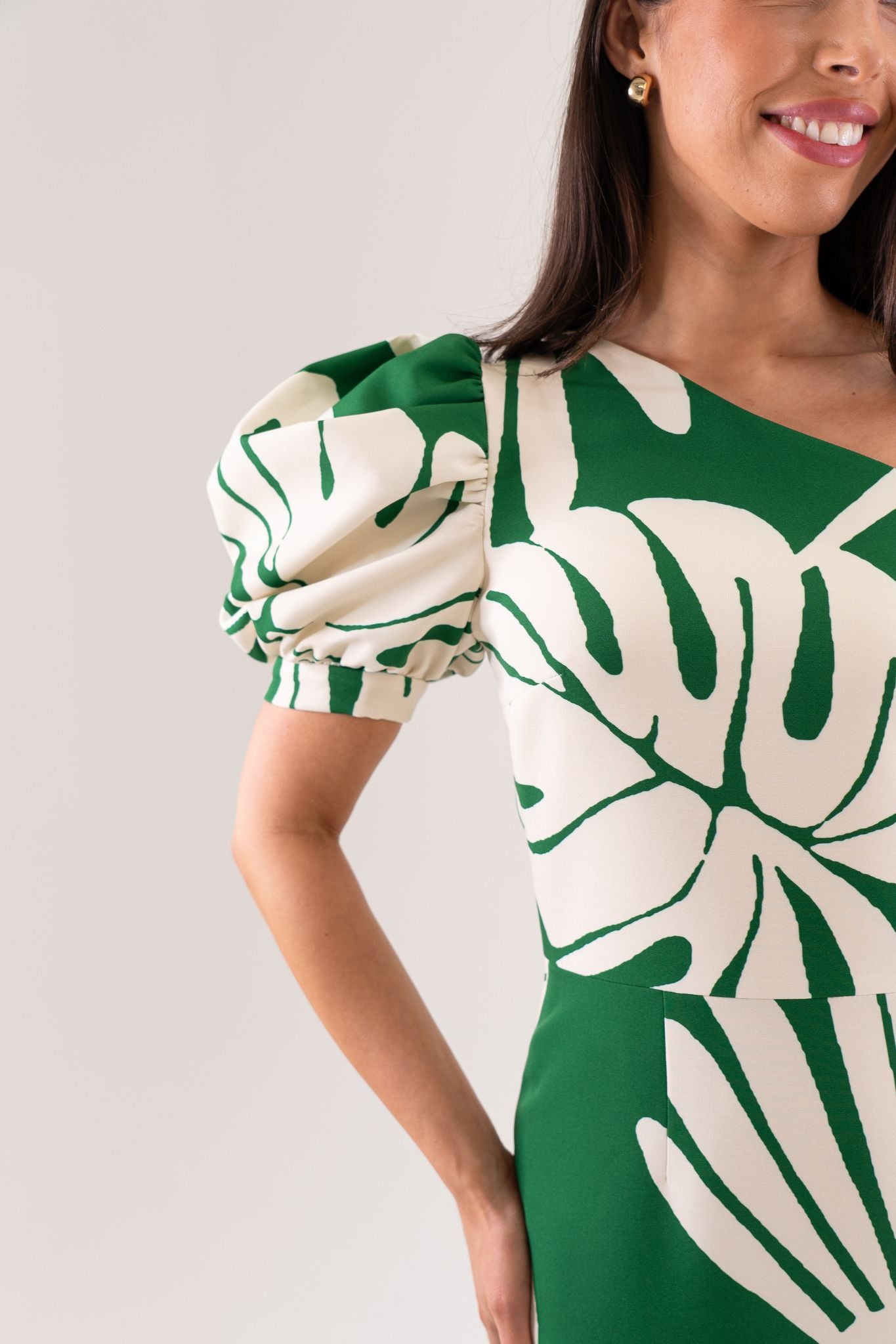 Marissa Printed One Shoulder Dress In Green