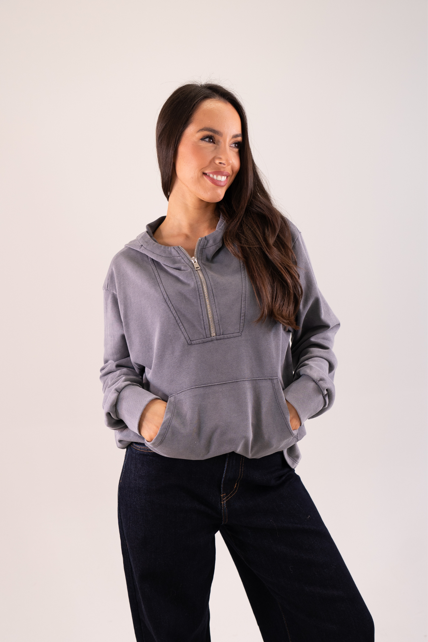 Taylor Half Zip Hoodie In Grey