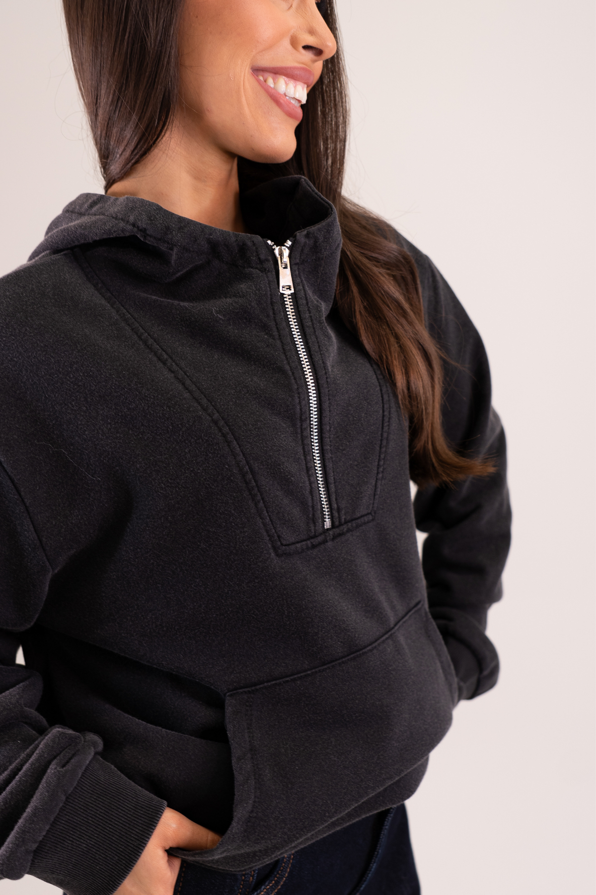 Taylor Half Zip Hoodie In Black