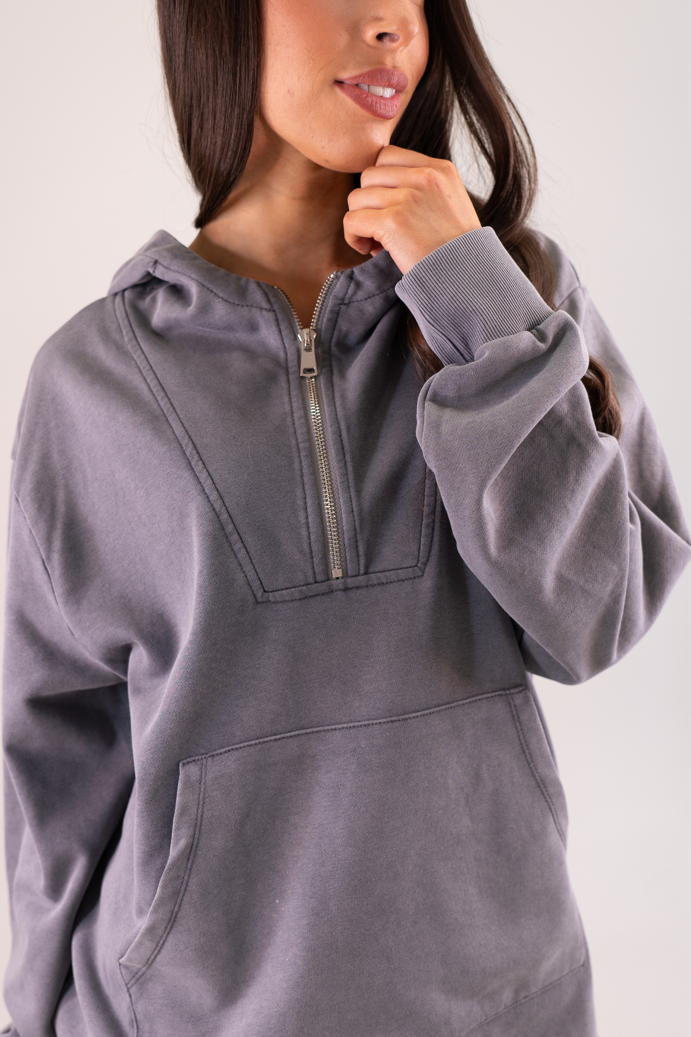 Taylor Half Zip Hoodie In Grey