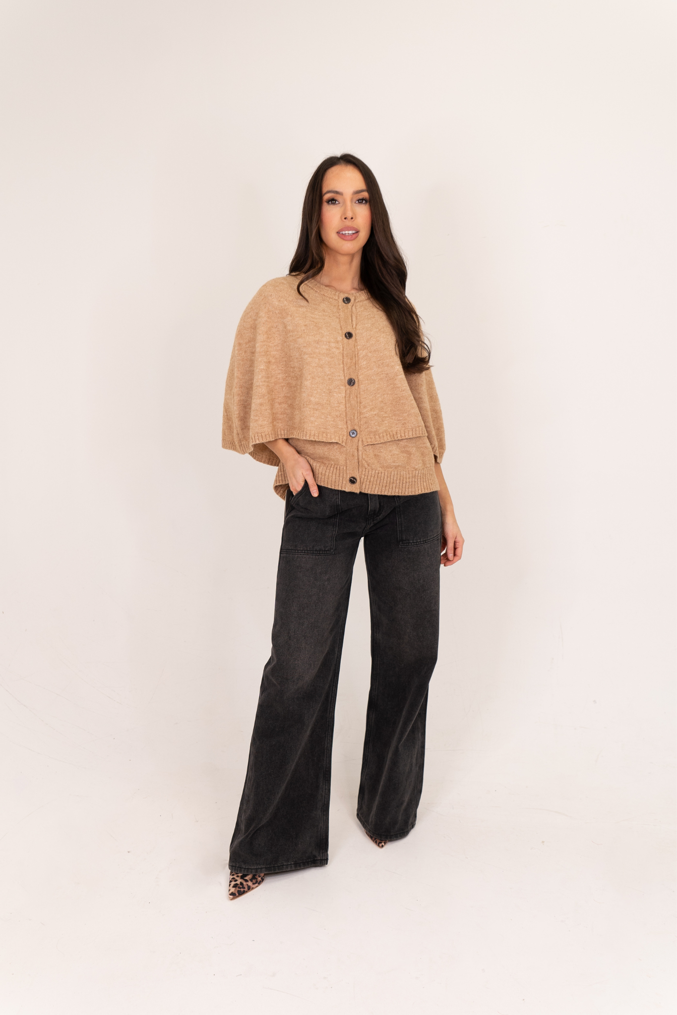 Elsa Cape Style Cardigan In Camel