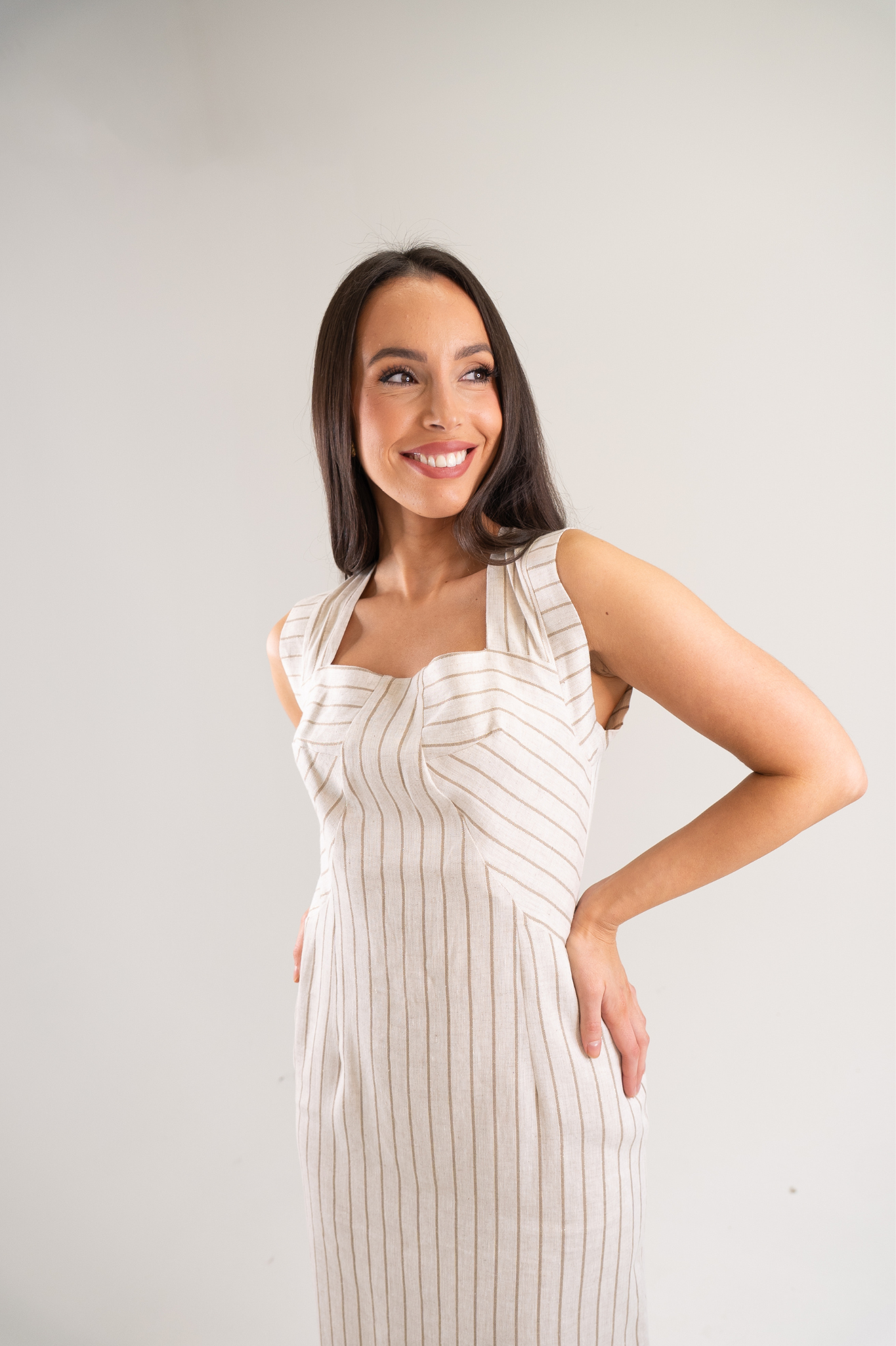 Kayla Striped Linen Dress In Neutral
