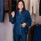 Love Laura Pinstripe Denim Shacket In Indigo