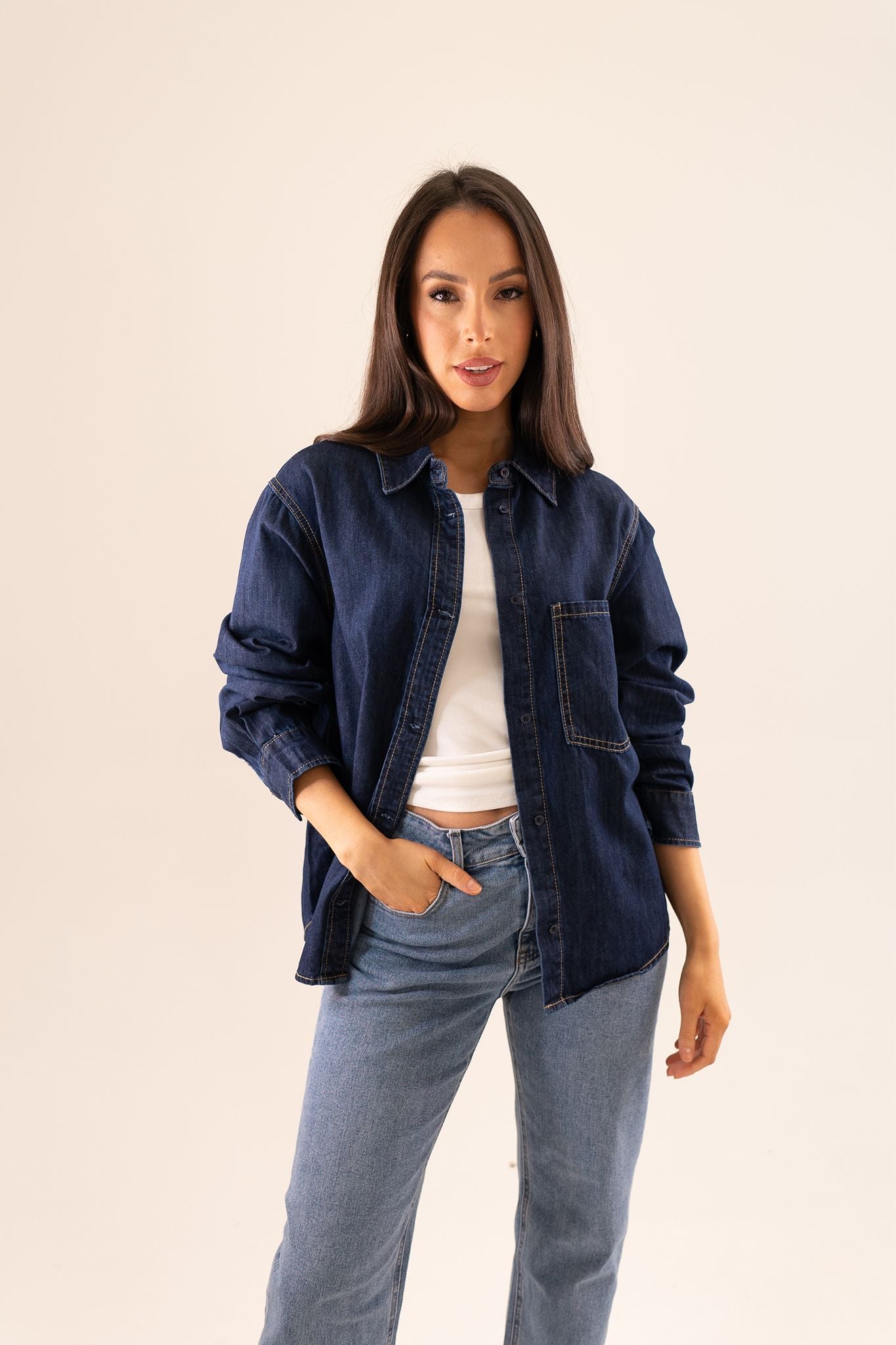 Freya Denim Shirt In Dark Wash