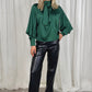 Pia Tie Neck Satin Blouse In Emerald Green