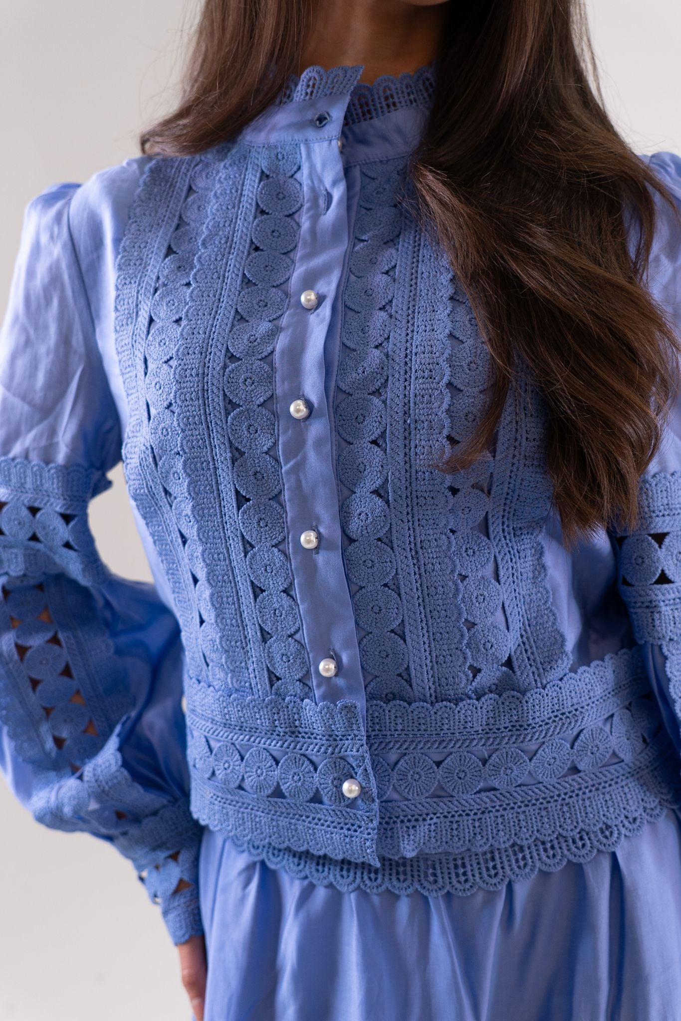 Jasmine Floral Lace Blouse In Blue