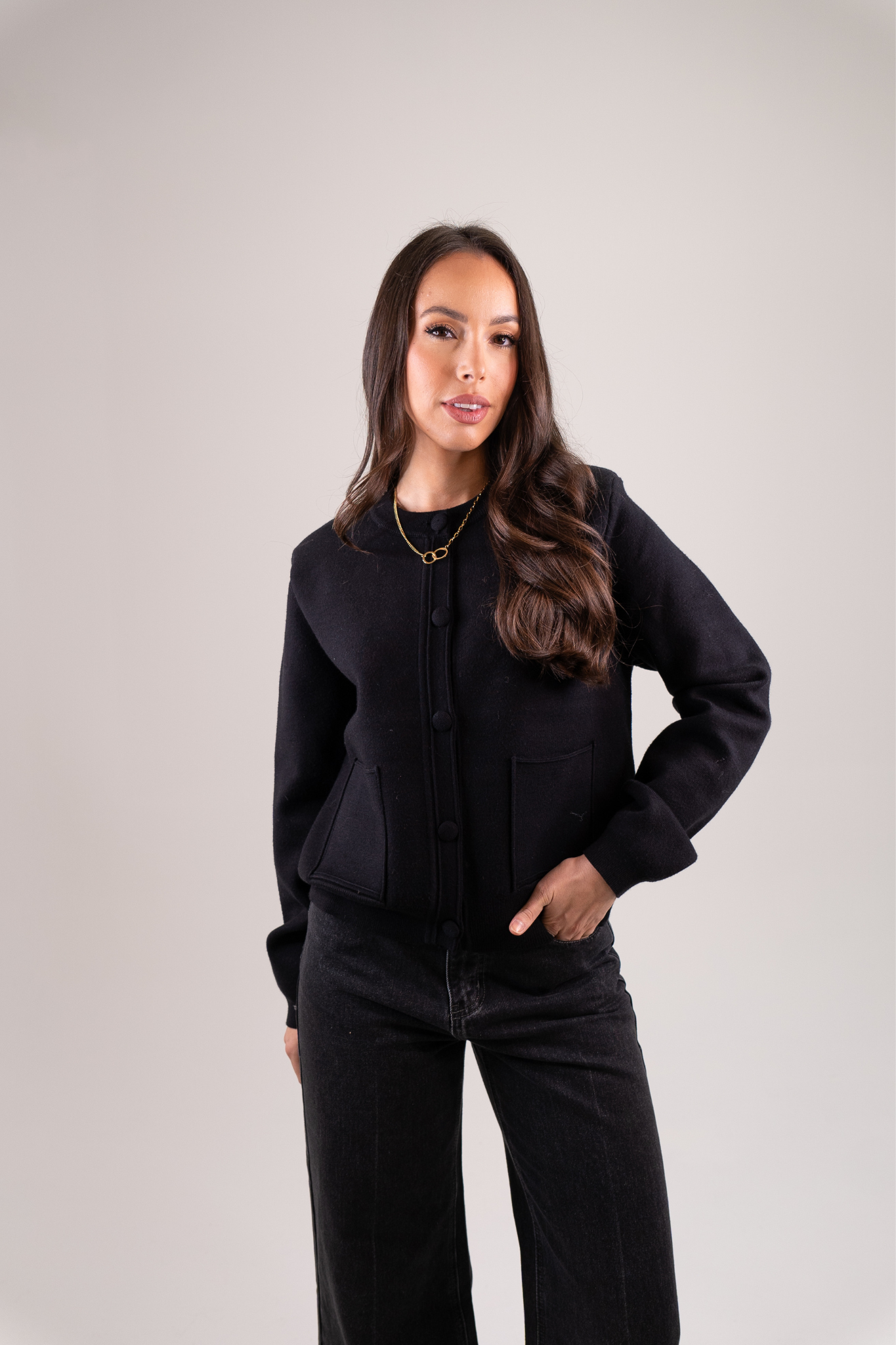 Taylor Round Neck Cardigan In Black