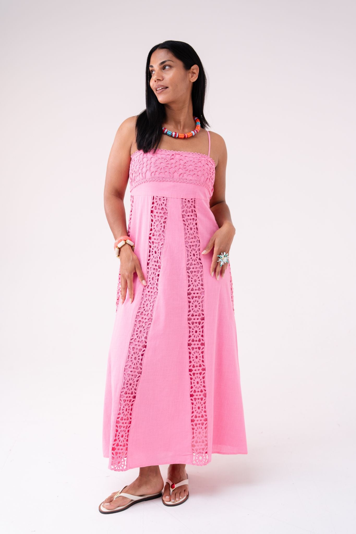 Love Laura Crochet Maxi Dress In Pink