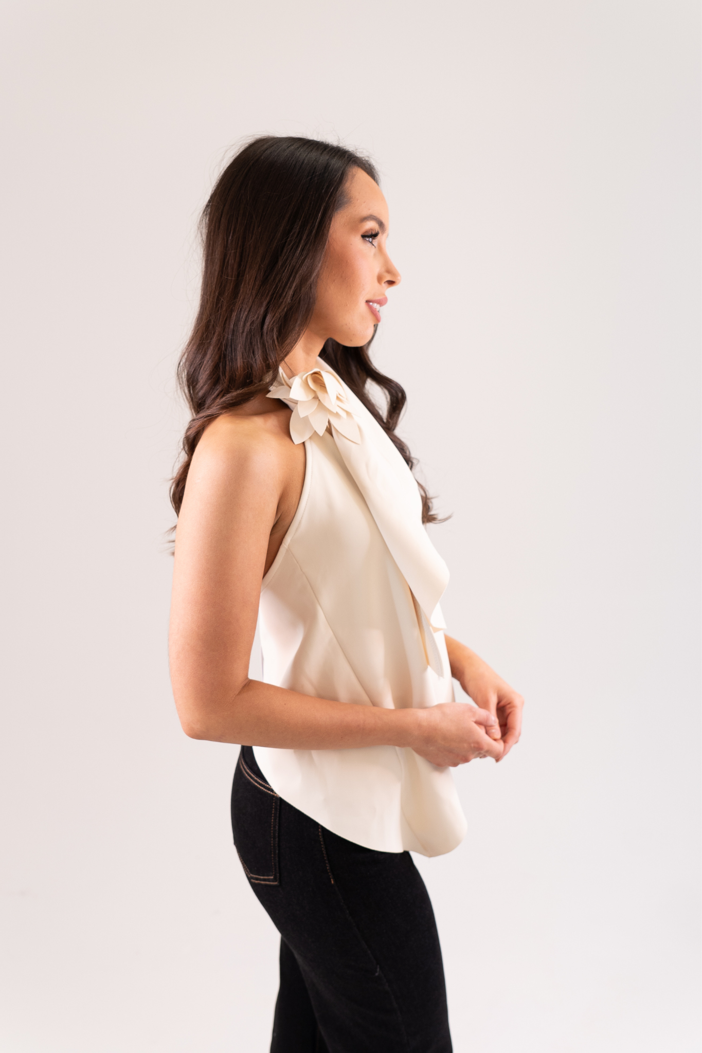 Holly Drape Neck Top In Neutral