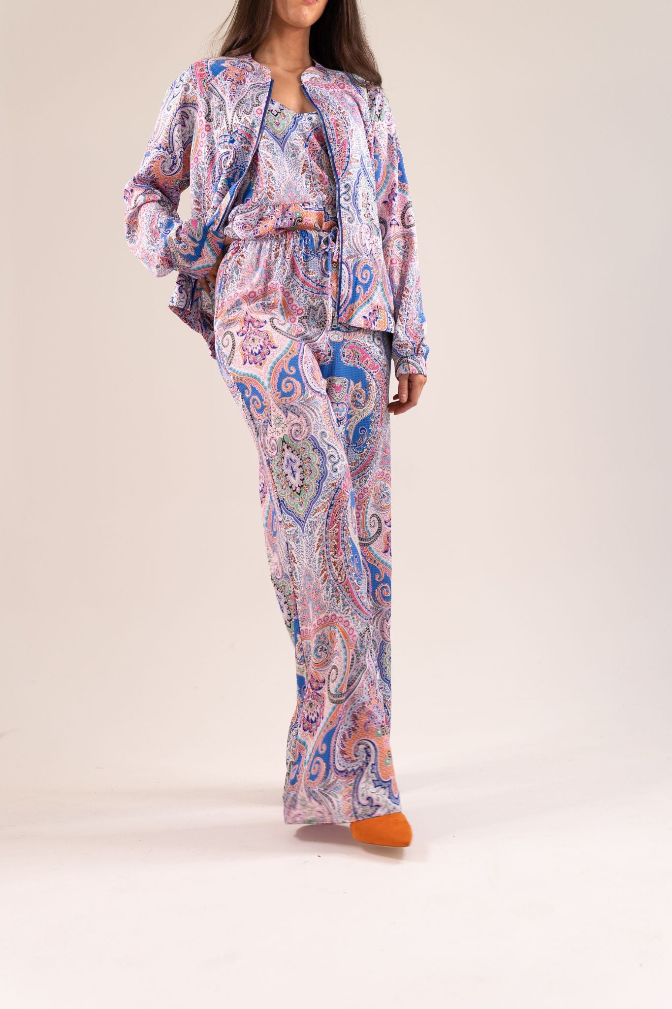 Becca Printed Wide Leg Trousers In Blue Mix