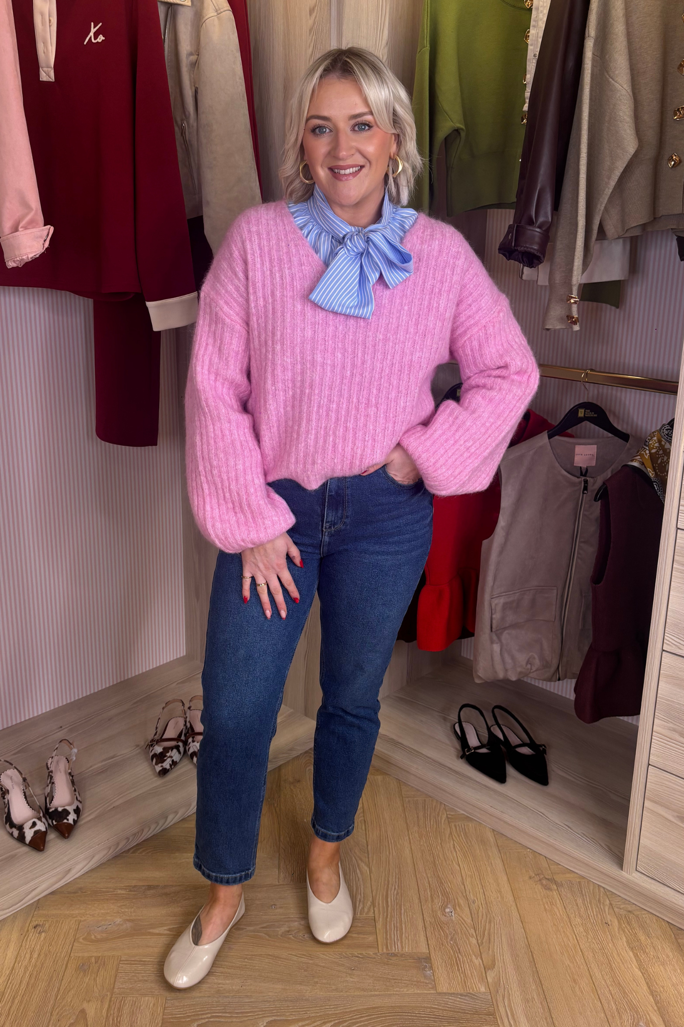 Kendra Puff Sleeve Jumper In Pink