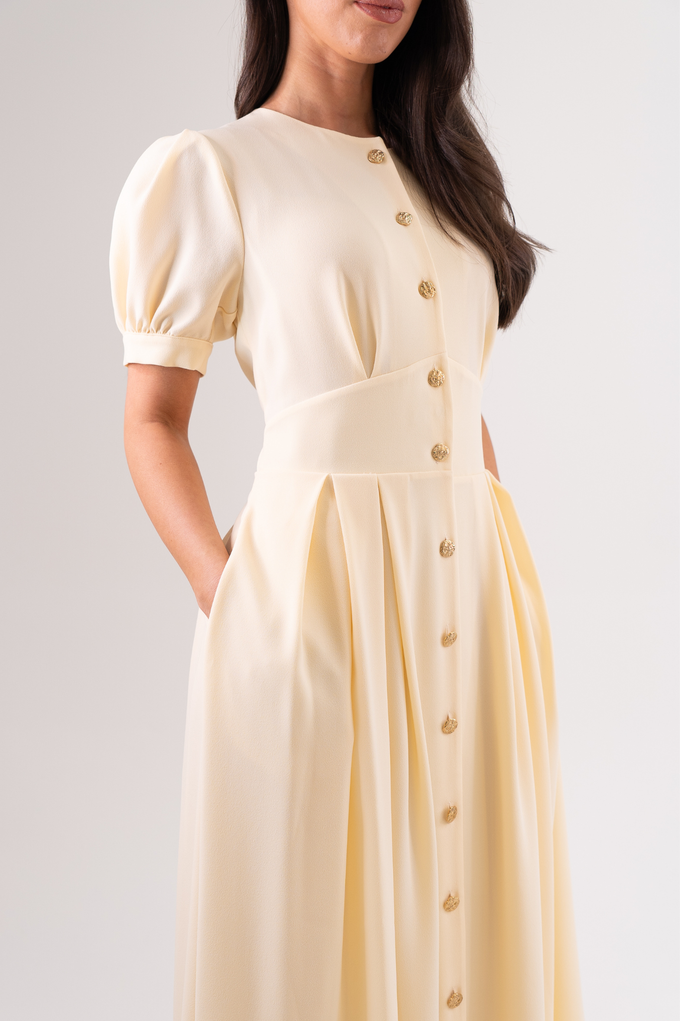 Eva Pleated Shirt Dress In Cream