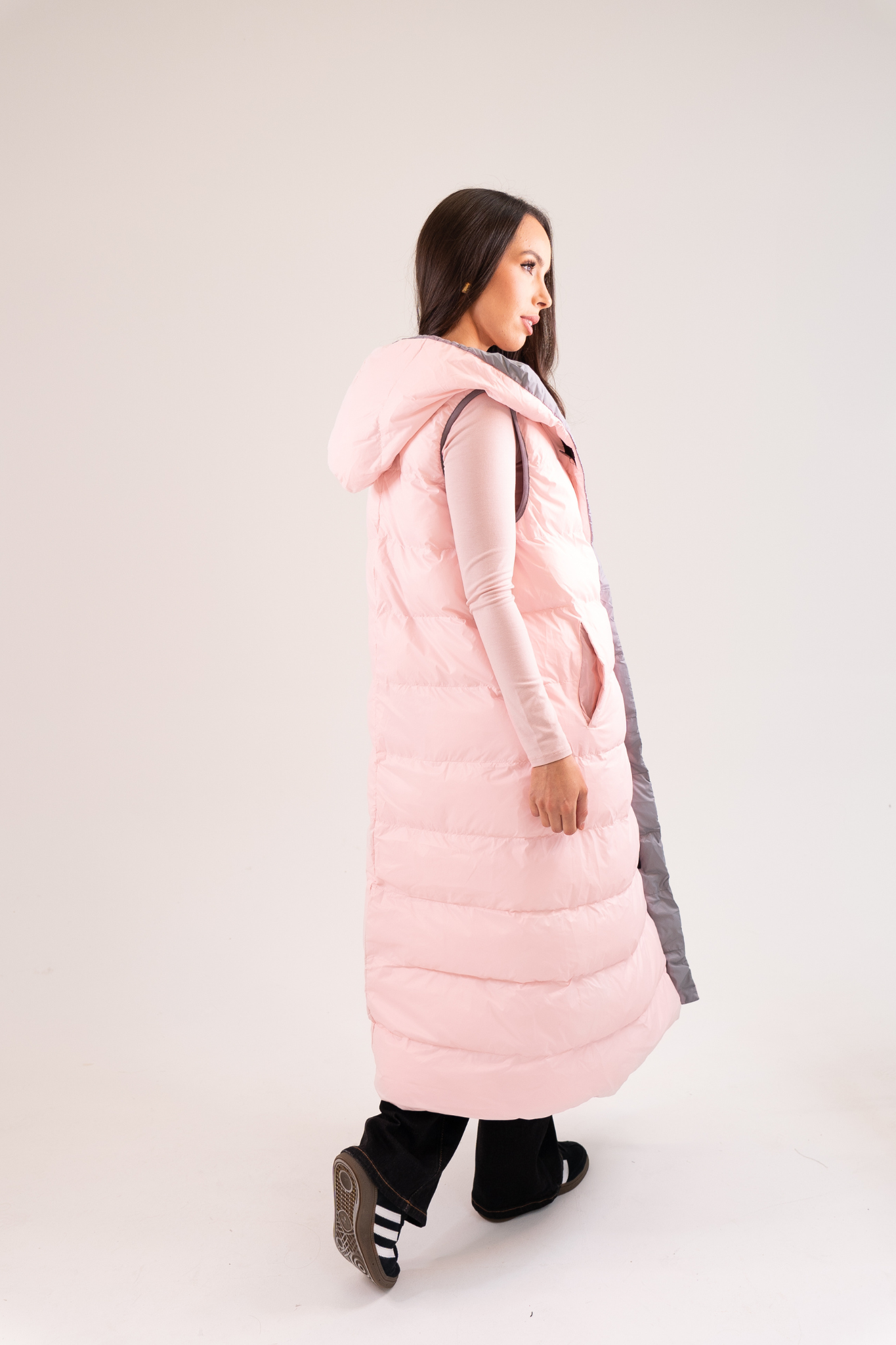 Love Laura Reversible Gilet In Grey & Pink
