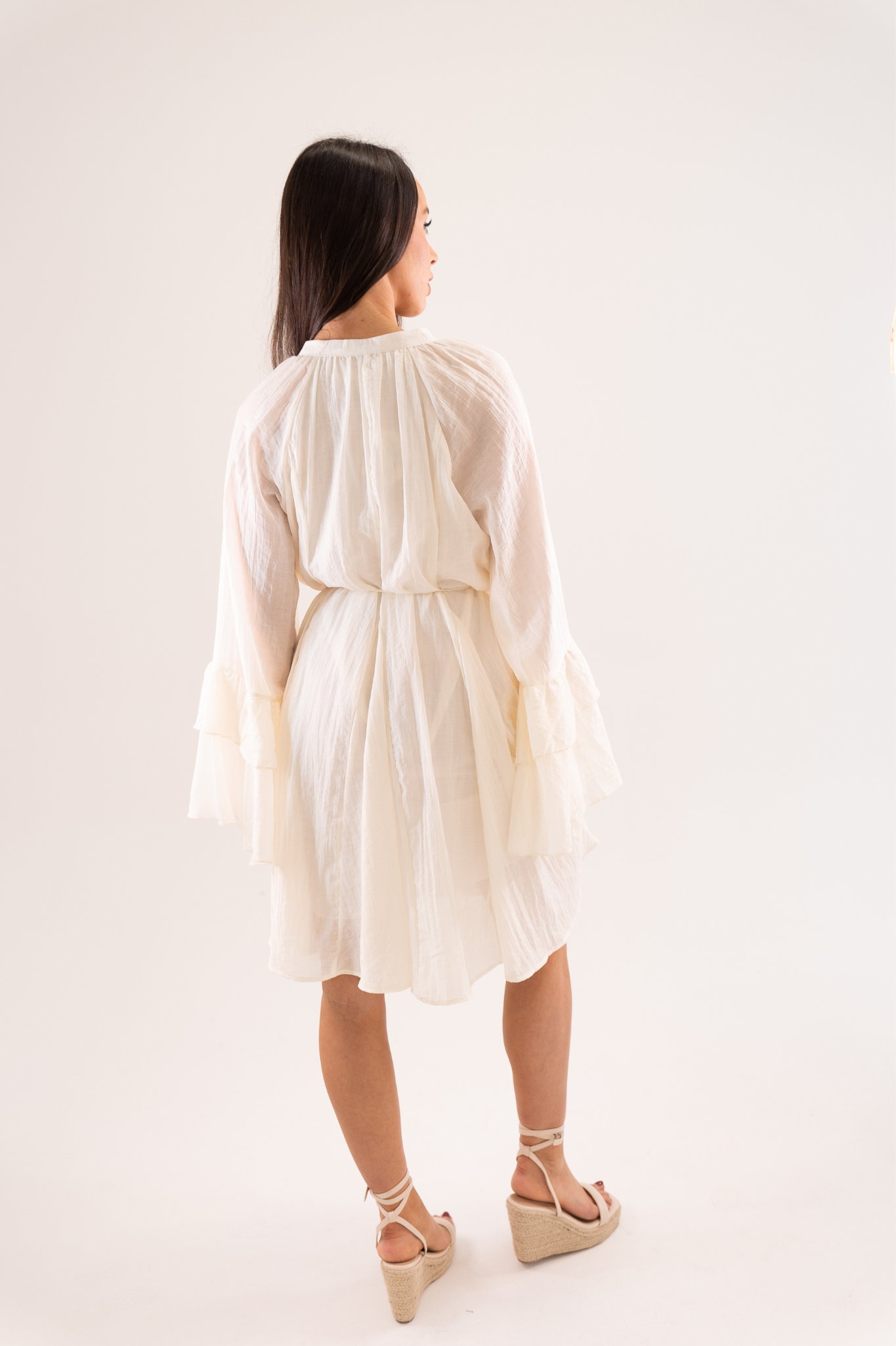 Elsa Ruffle Sleeve Dress In Neutral