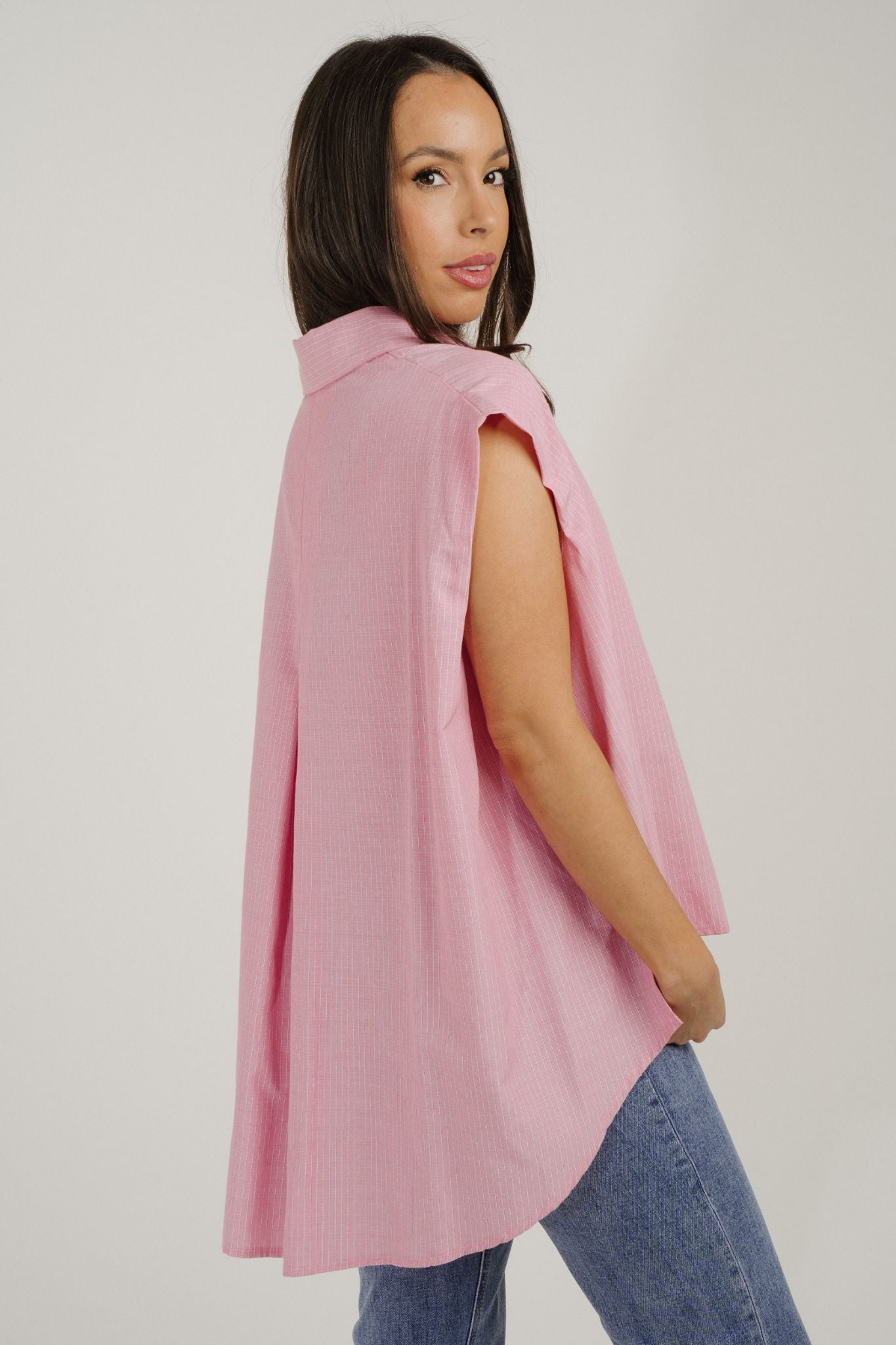 Millie Pinstripe Sleeveless Shirt In Pink