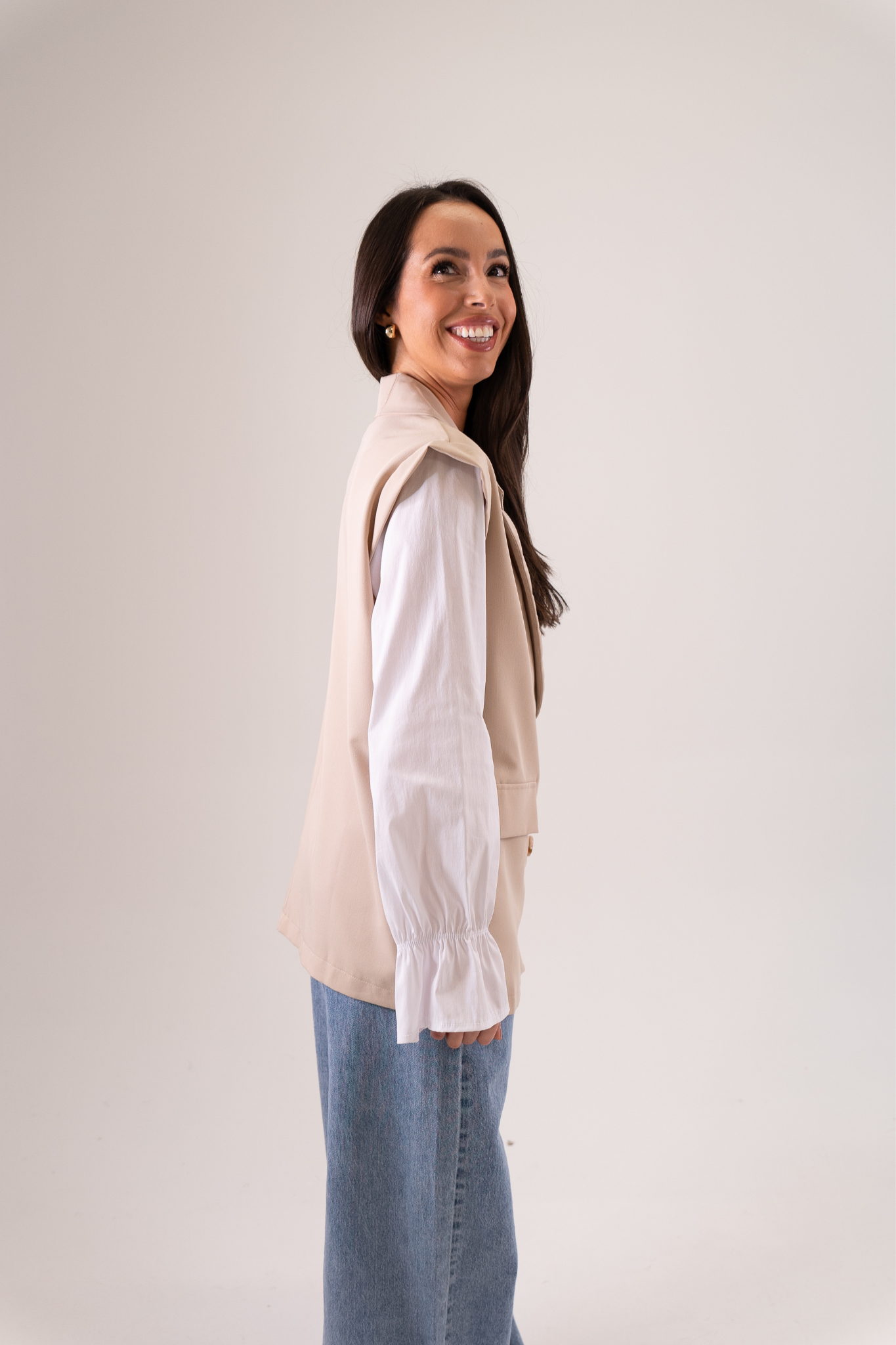 Leah Contrast Sleeve Blazer In Neutral