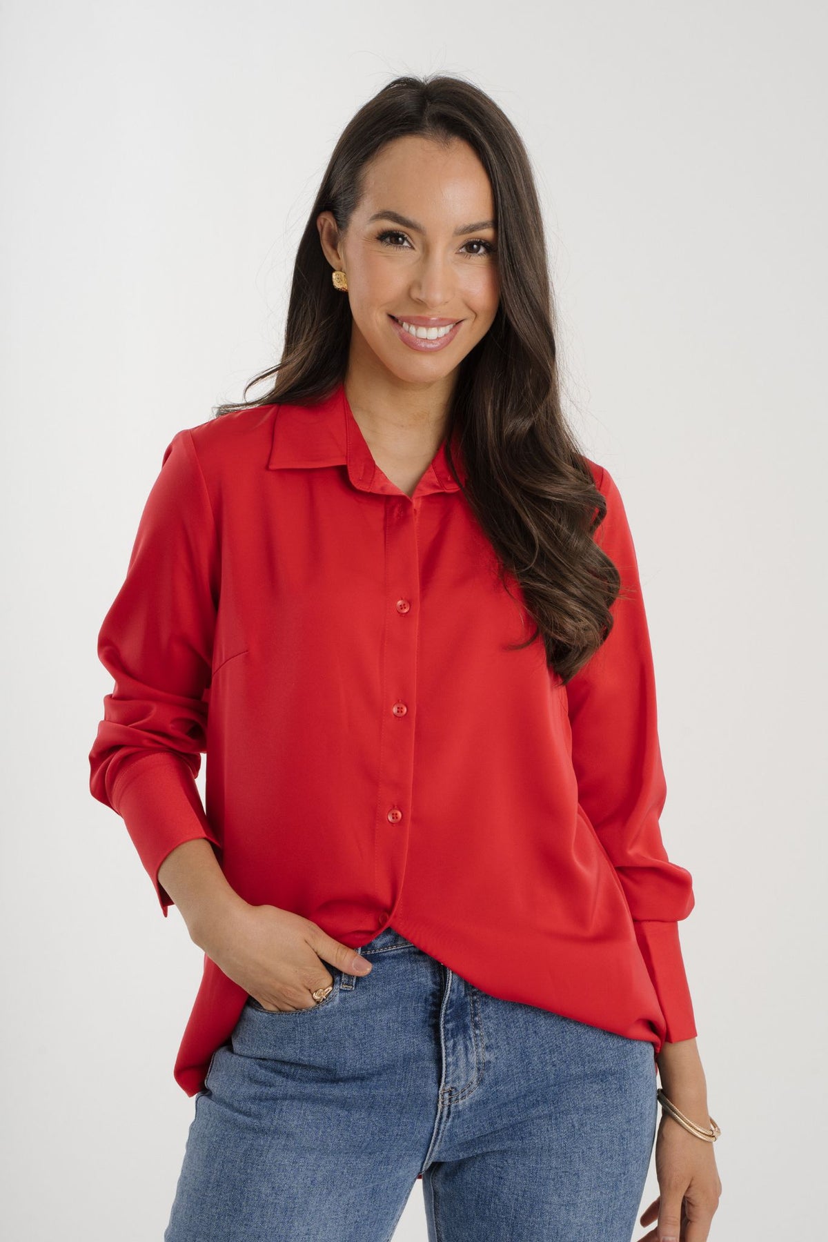 Arabella Satin Shirt In Red