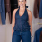Elsa Sleeveless Denim Top In Dark Wash