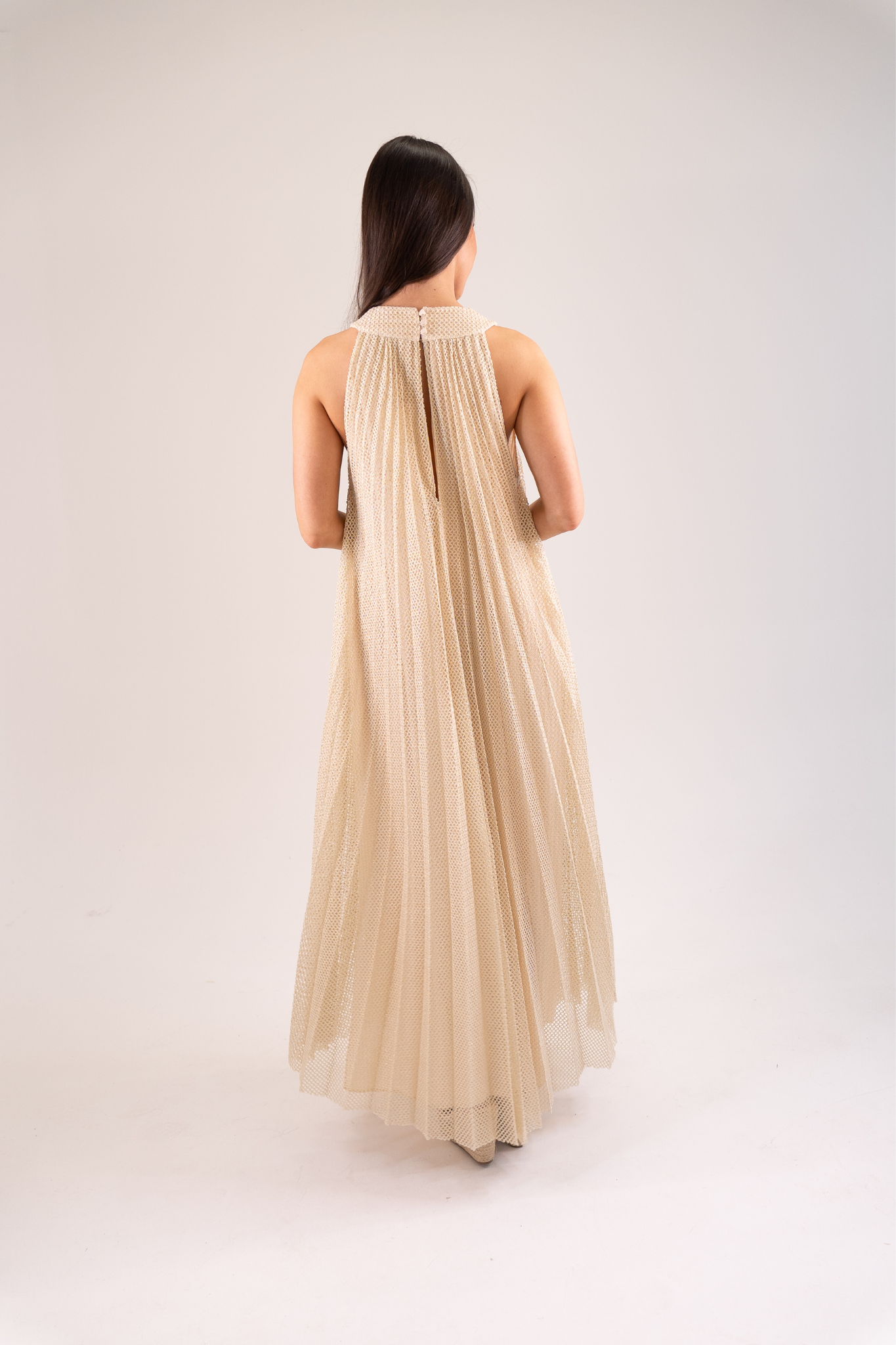 Kayla Pleated Overlay Dress In Neutral