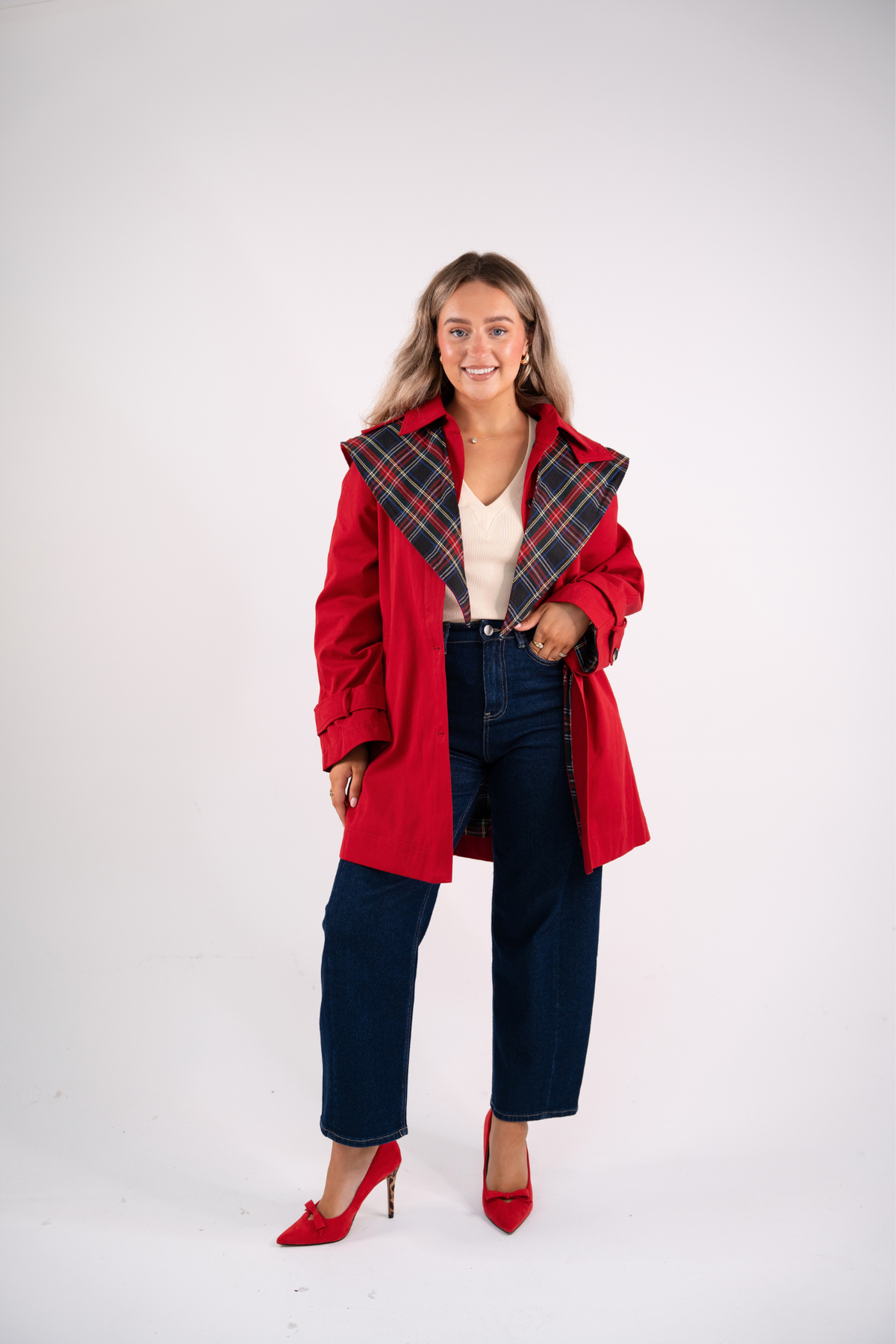 Love Laura Trench Coat With Scarf In Red