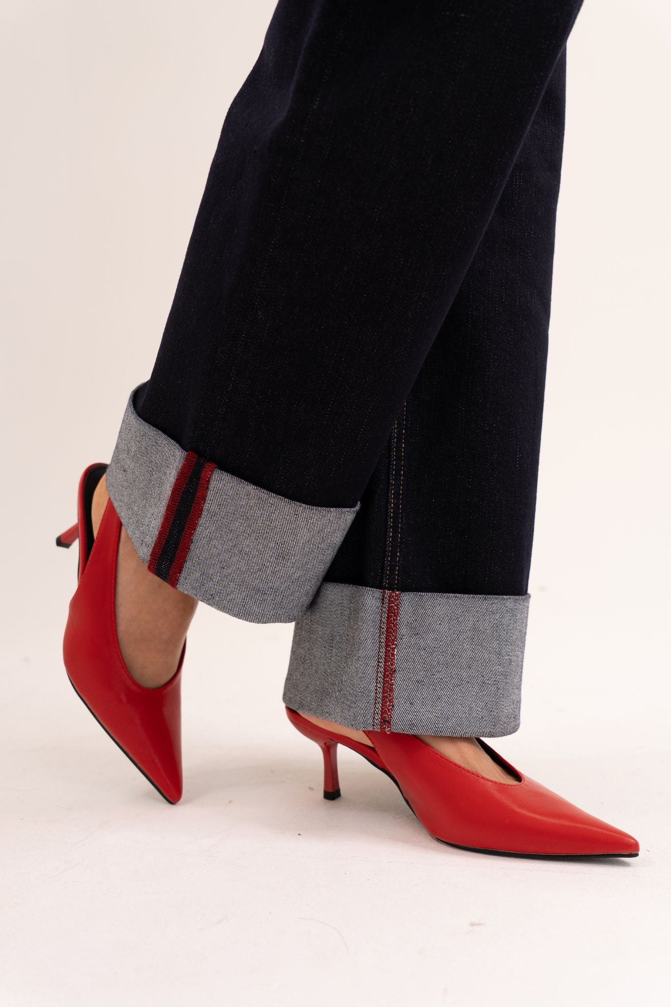 Love Laura Red Trim Turn Up Jeans In Dark Wash