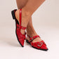 Sadie Pointed Buckle Flats In Red