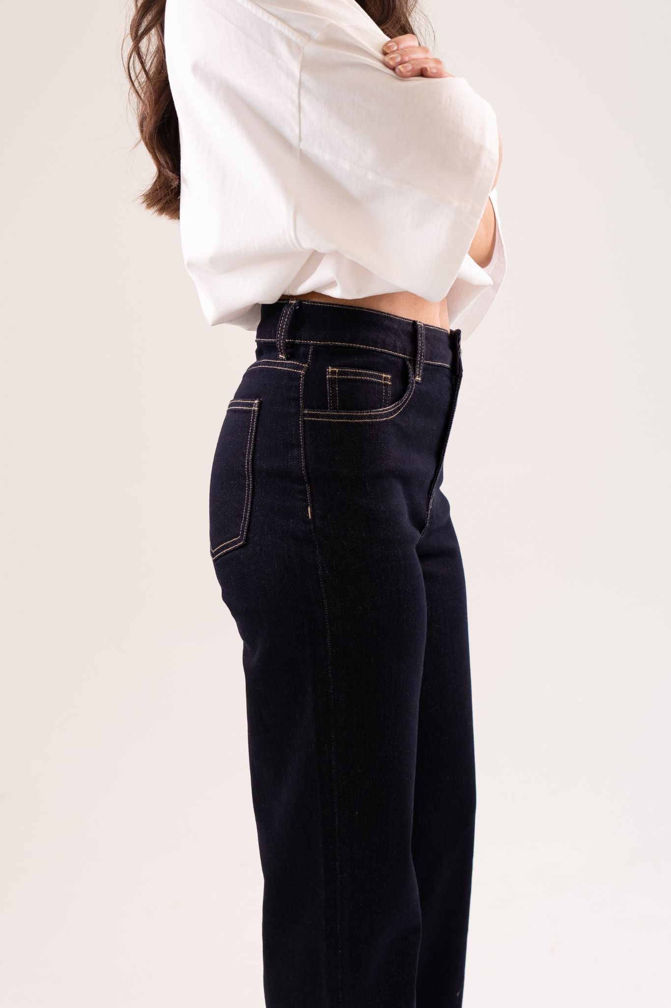 Love Laura Red Trim Turn Up Jeans In Dark Wash